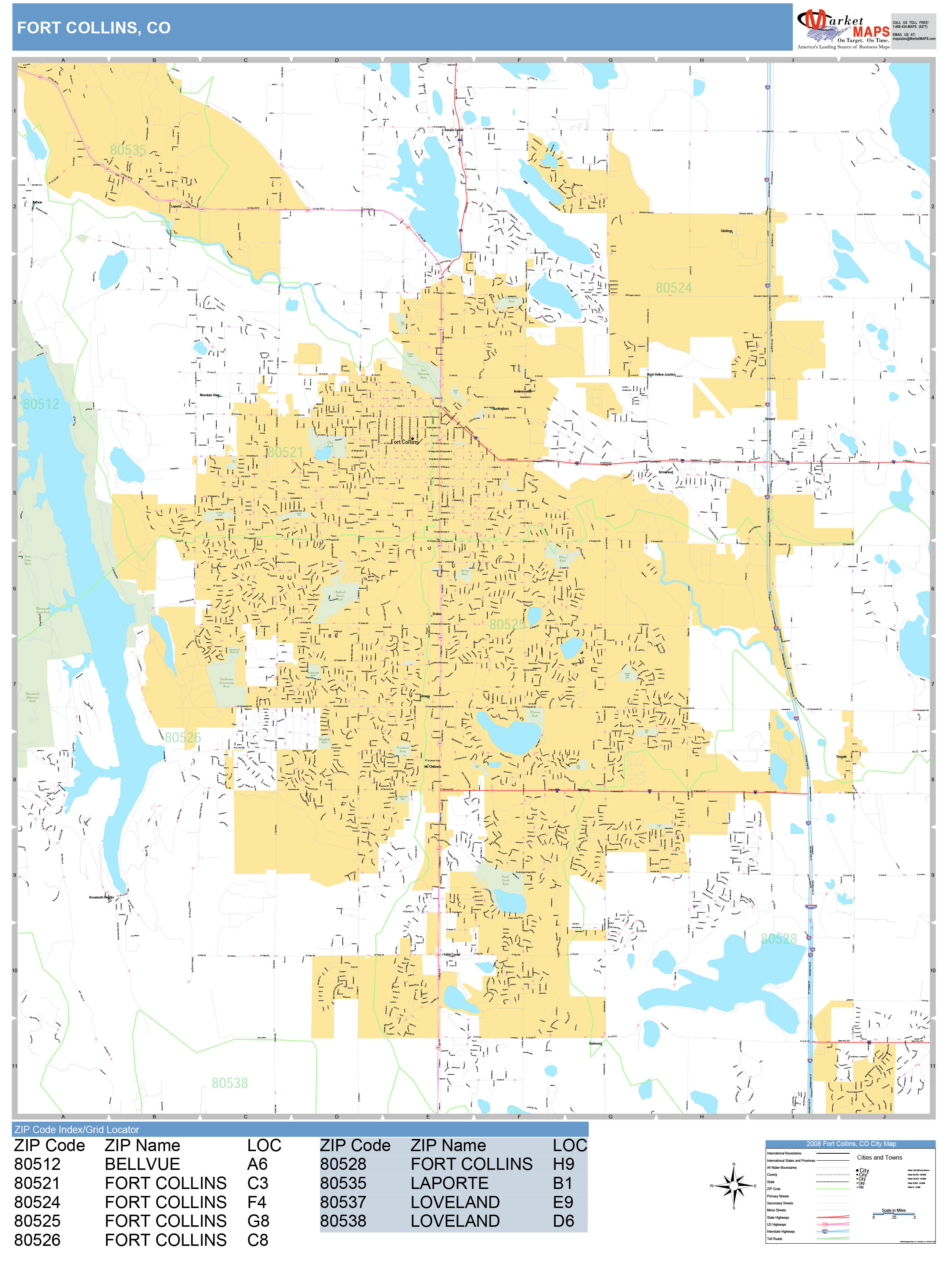 Fort Collins Colorado Wall Map (Basic Style) by MarketMAPS - MapSales