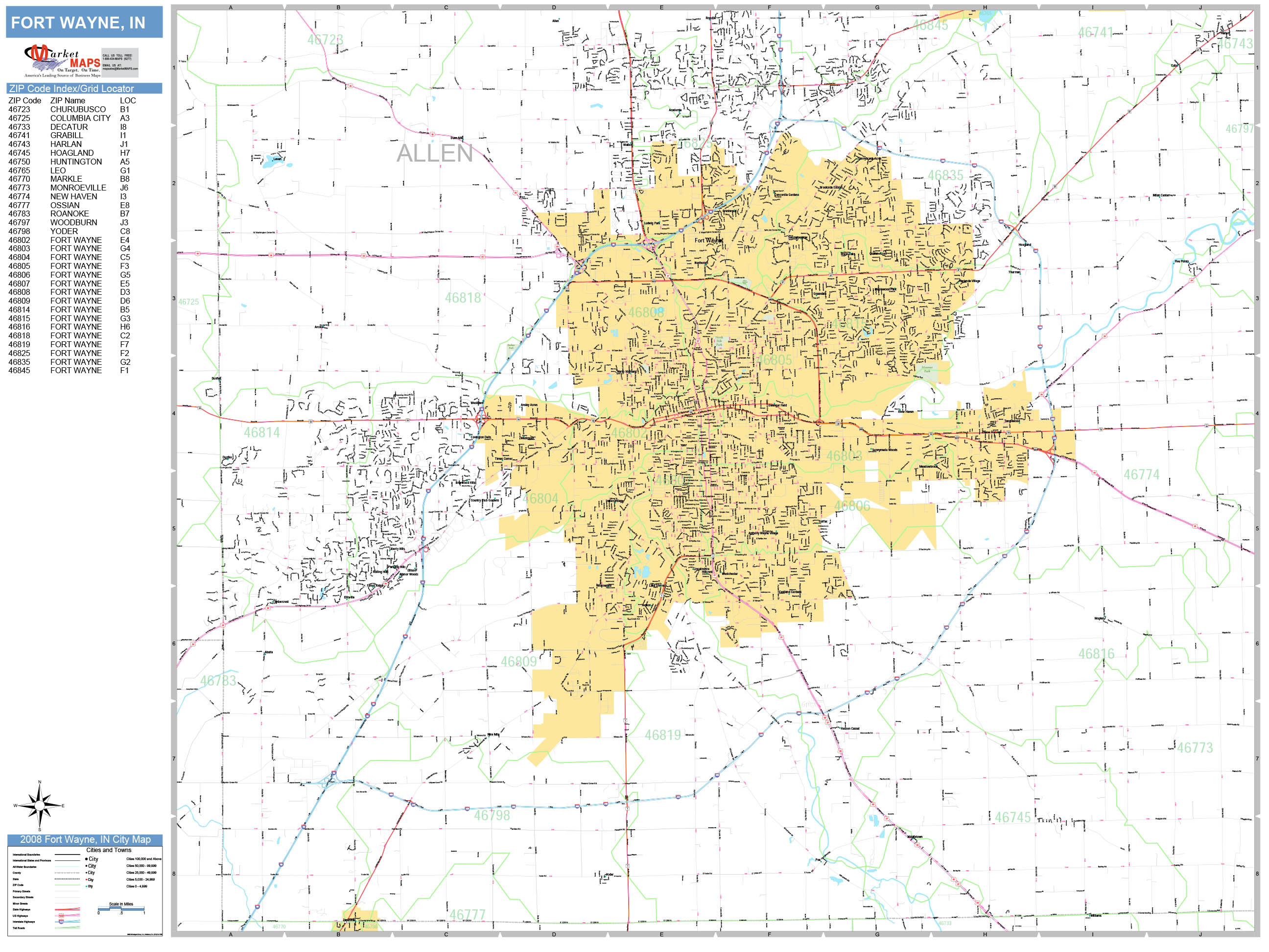 Fort Wayne Indiana Wall Map (Basic Style) by MarketMAPS - MapSales