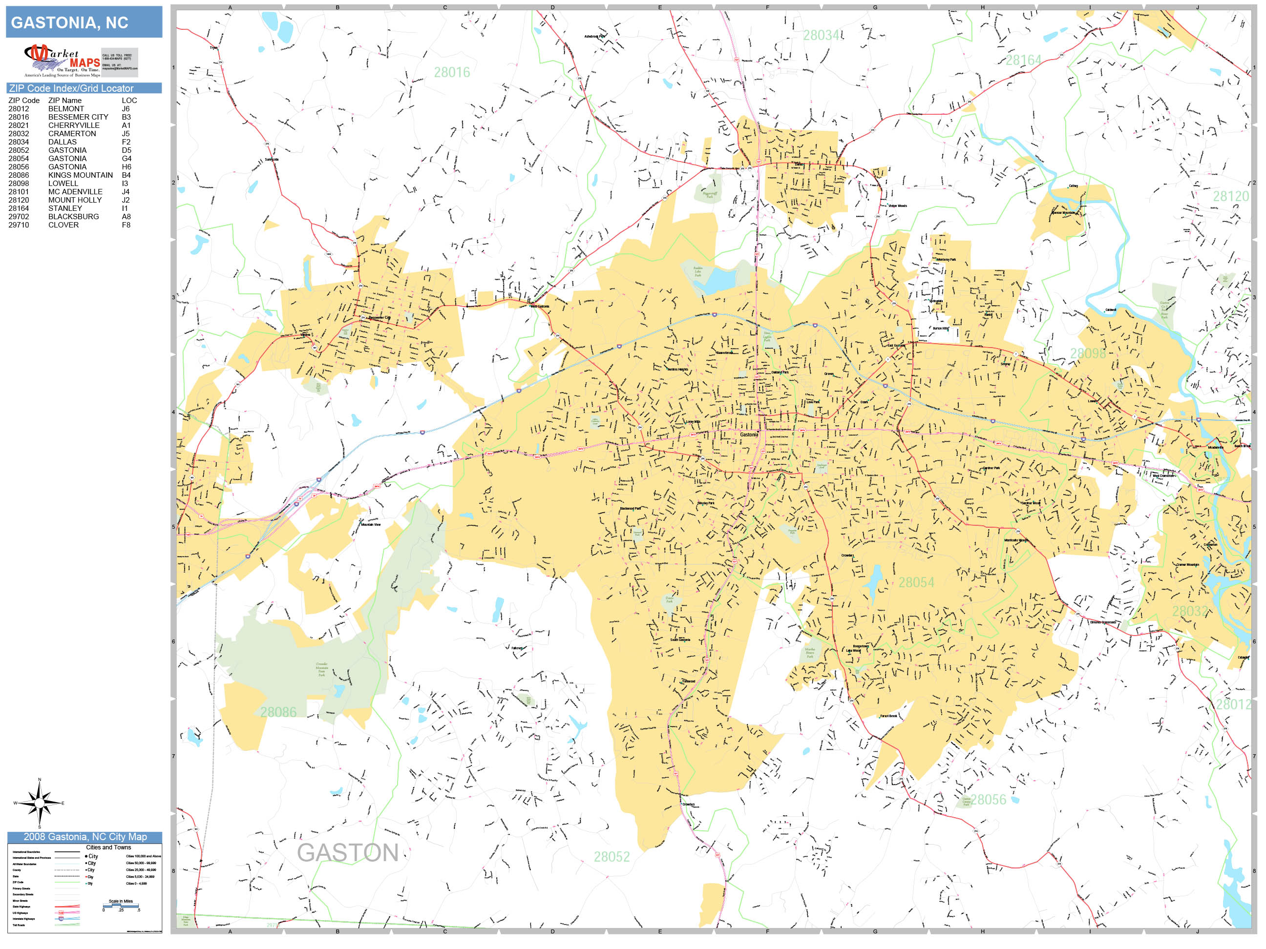 Gastonia North Carolina Wall Map (Basic Style) by MarketMAPS - MapSales.com