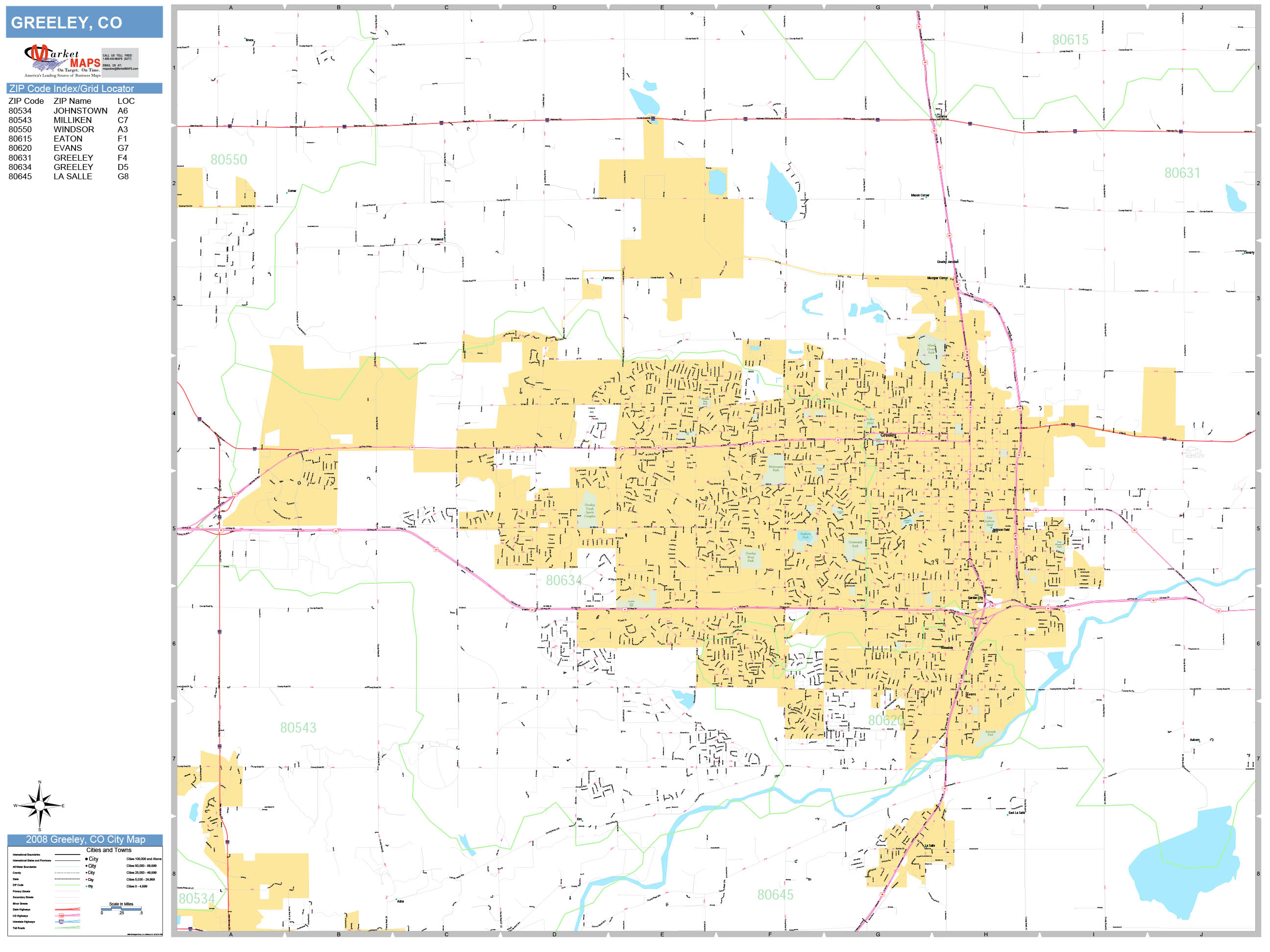 Greeley Colorado Wall Map (Basic Style) by MarketMAPS - MapSales