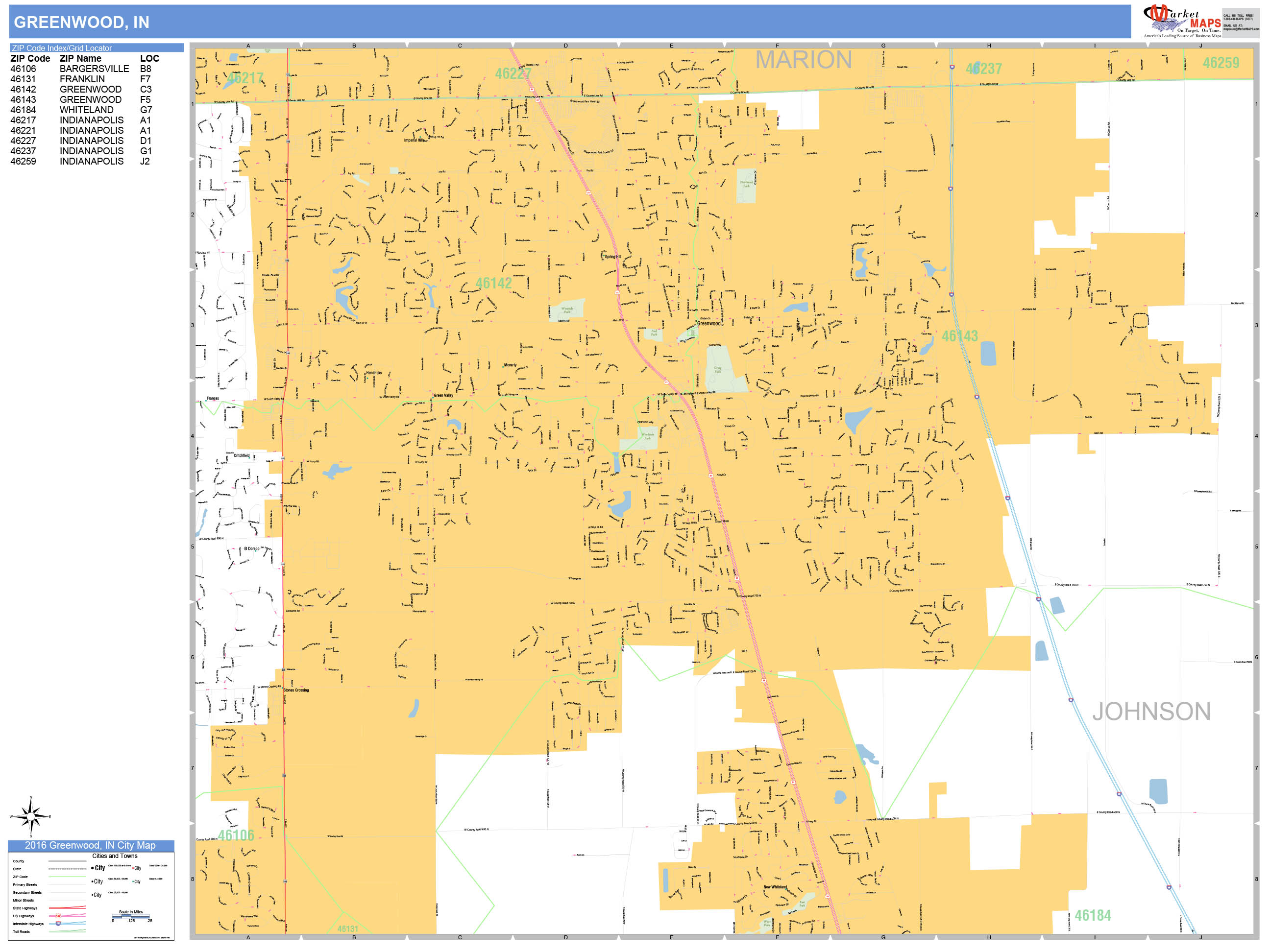 Greenwood Indiana Wall Map (Basic Style) by MarketMAPS - MapSales