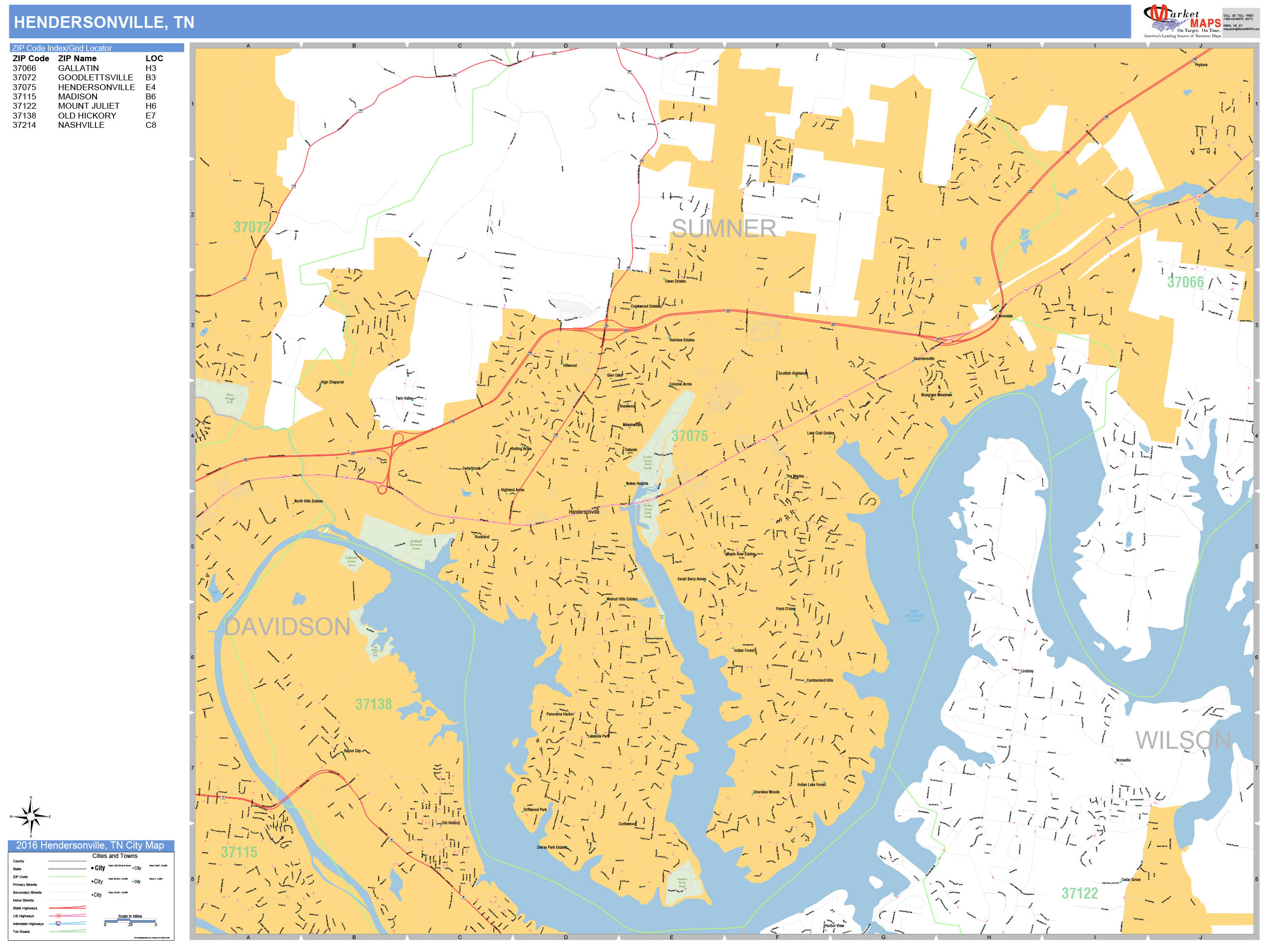 Hendersonville Tennessee Wall Map Basic Style By MarketMAPS   Hendersonville TN 