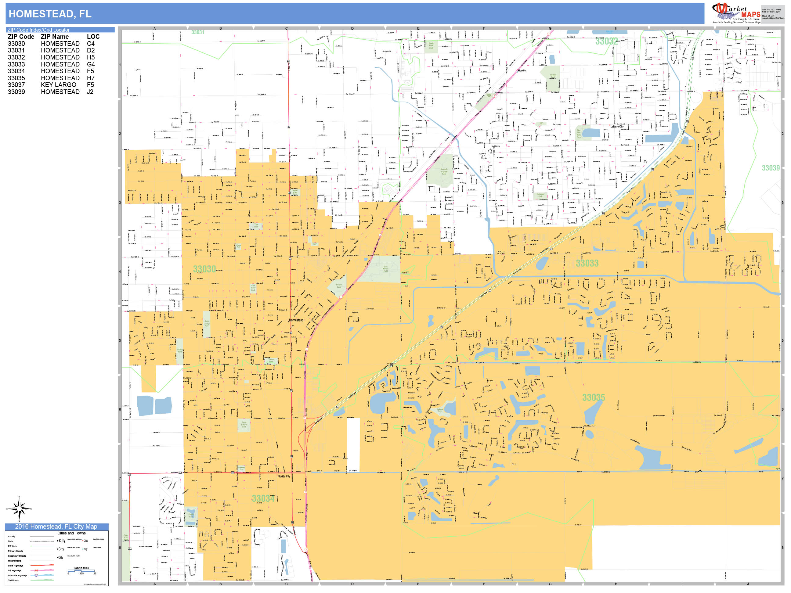 Homestead Florida Wall Map (Basic Style) by MarketMAPS - MapSales