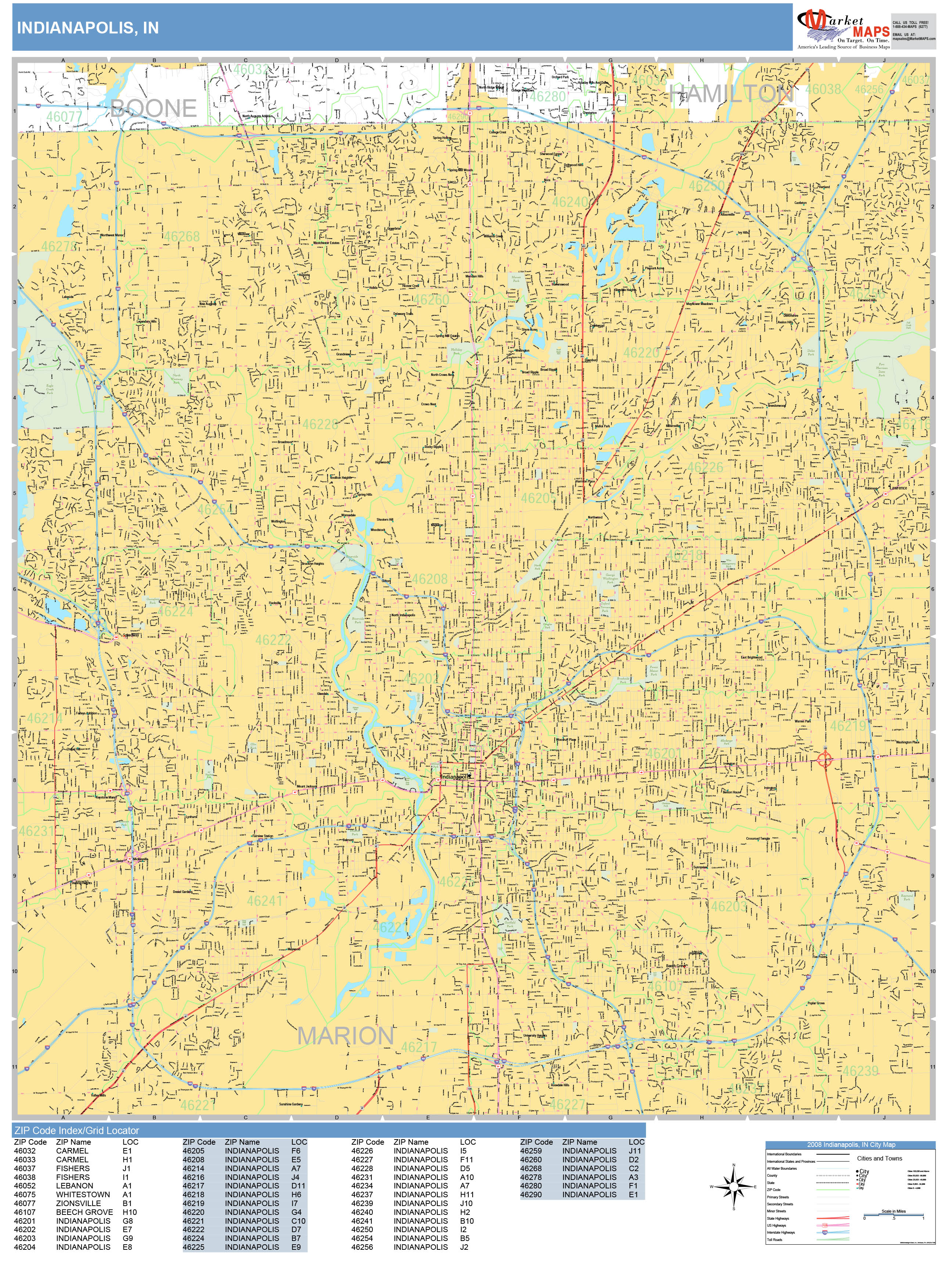 Indianapolis Indiana Wall Map (Basic Style) by MarketMAPS - MapSales