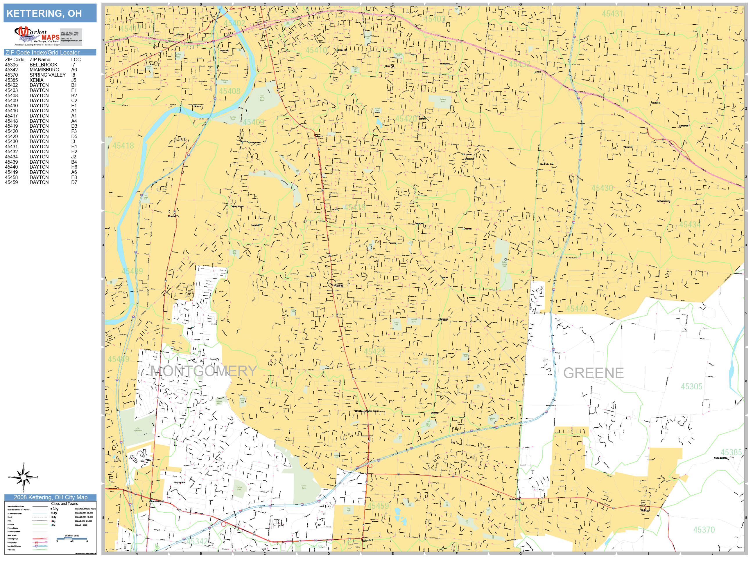 Kettering Ohio Wall Map (Basic Style) by MarketMAPS