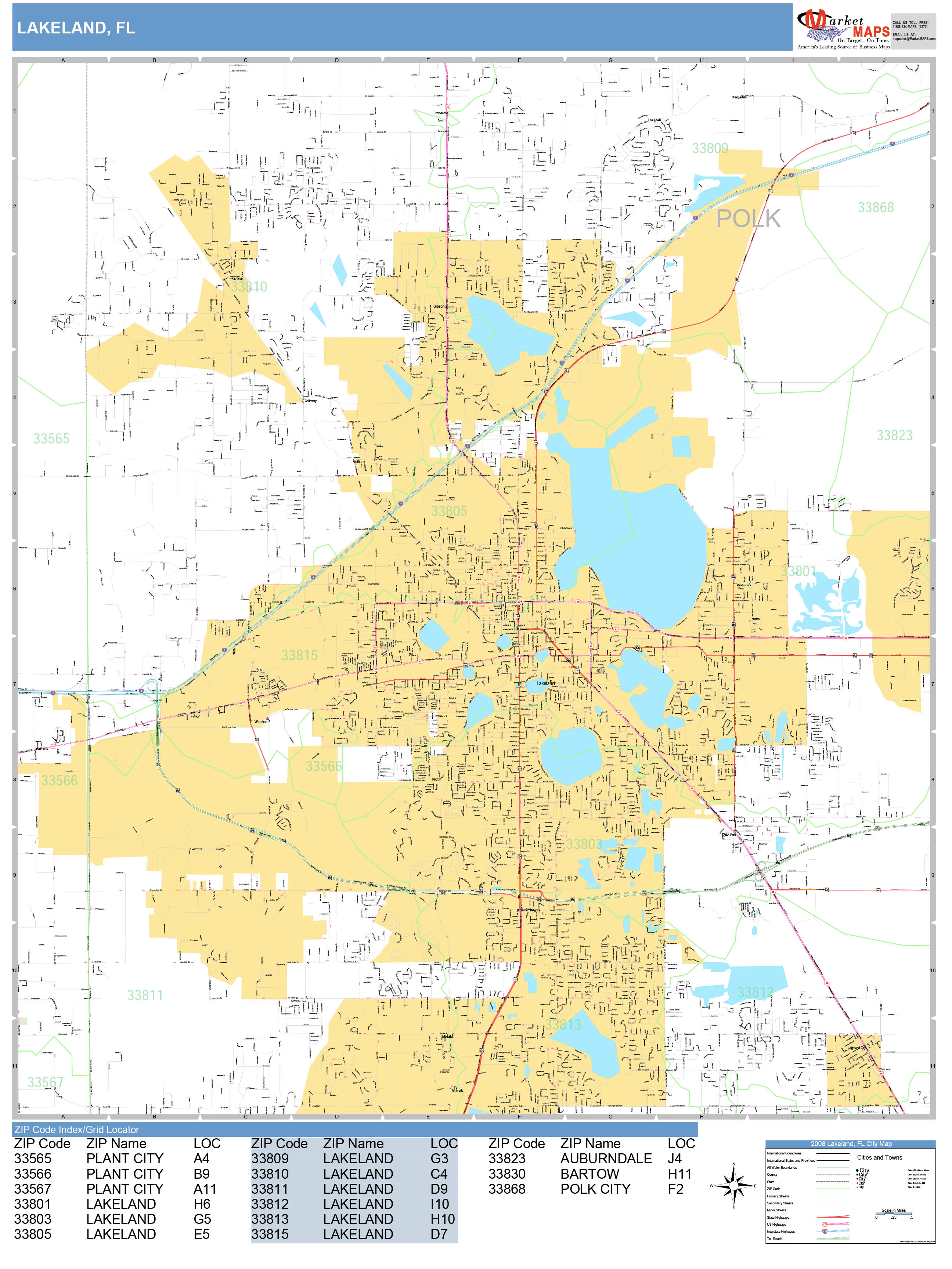 Lakeland Florida Wall Map (Basic Style) by MarketMAPS - MapSales