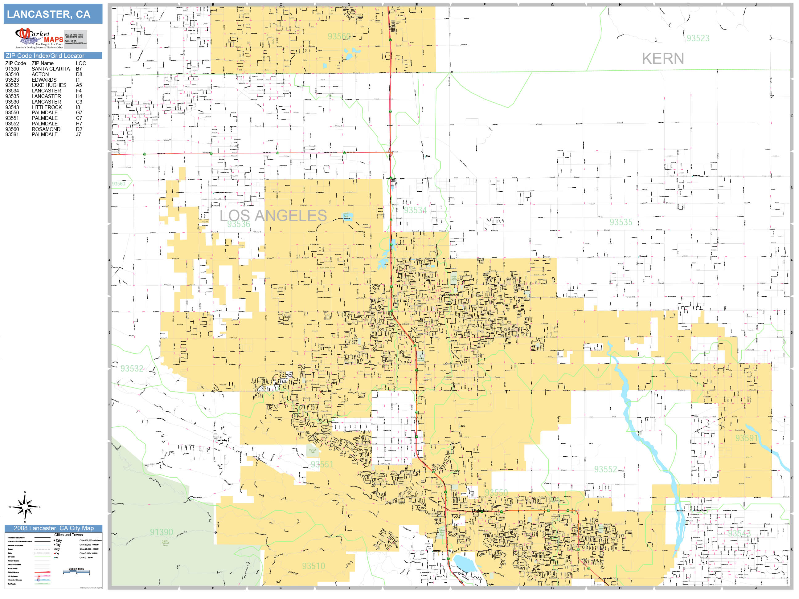 Lancaster California Wall Map (Basic Style) by MarketMAPS