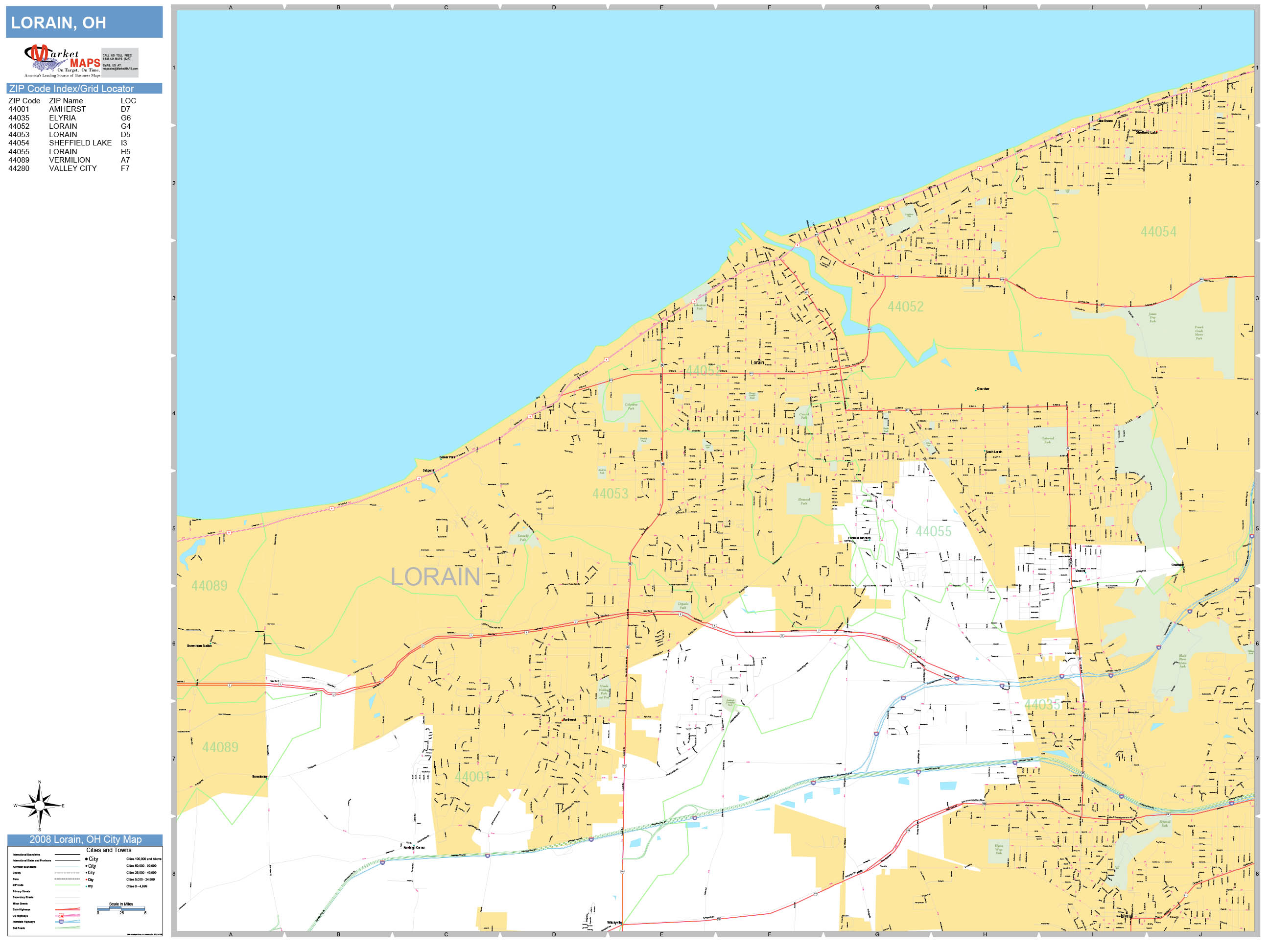 Lorain Ohio Wall Map (Basic Style) by MarketMAPS - MapSales