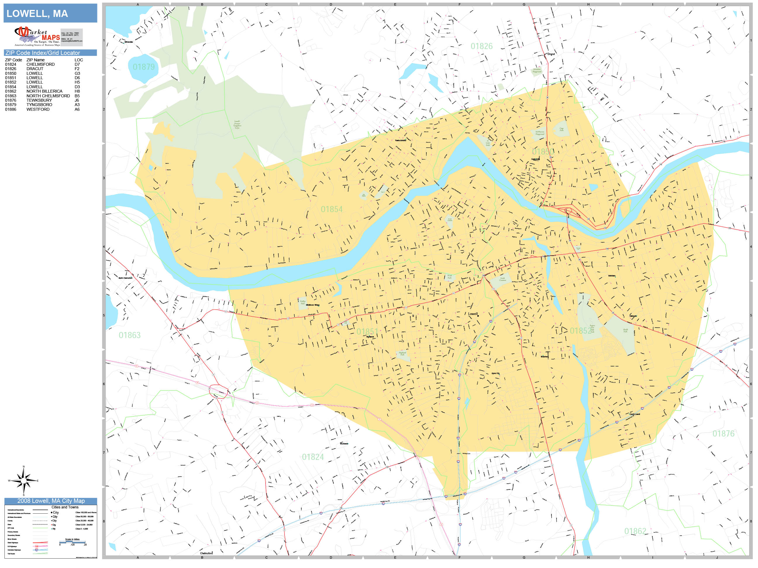 Lowell Massachusetts Wall Map Basic Style By MarketMAPS MapSales   Lowell MA 