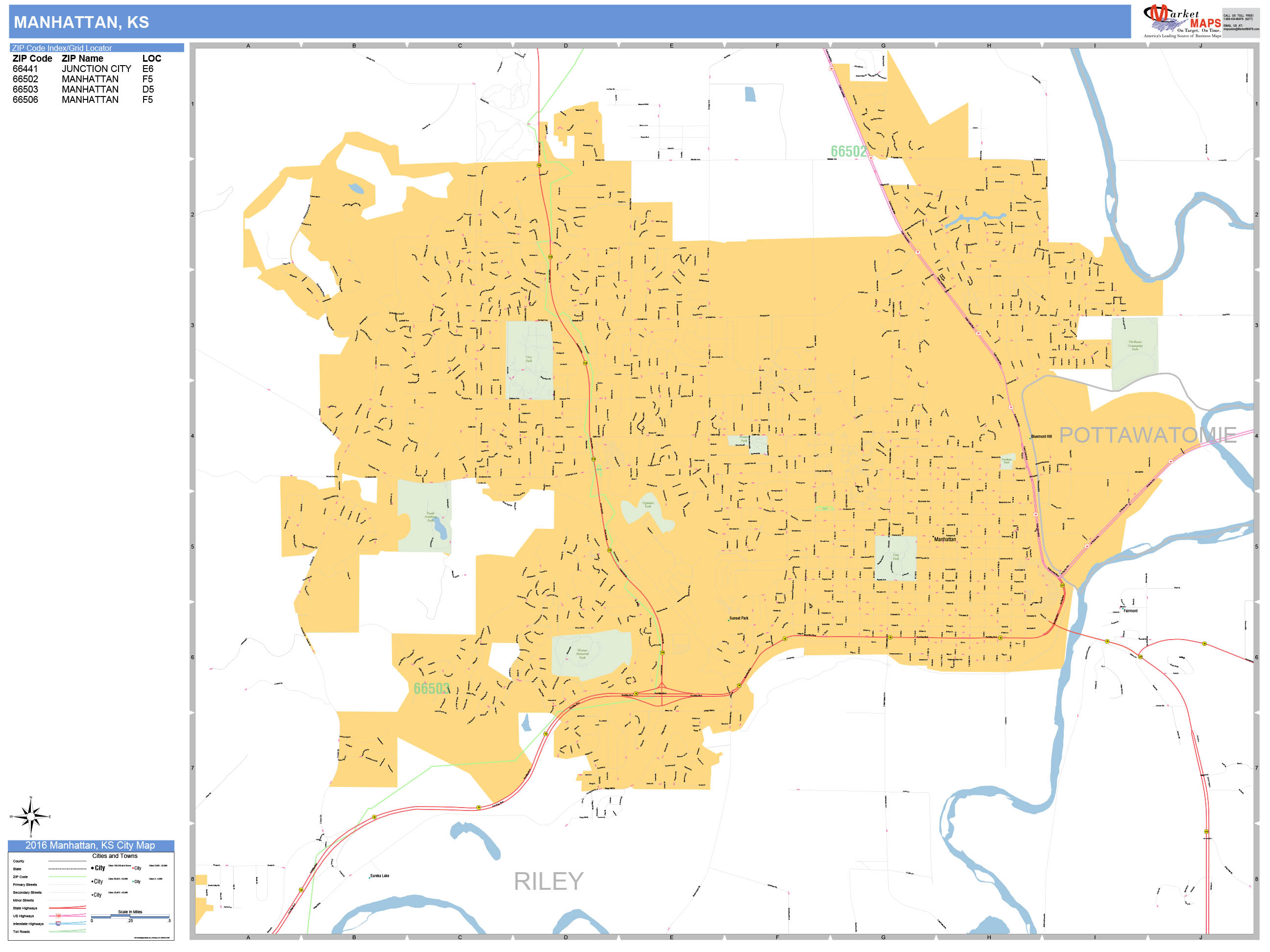 Manhattan Kansas Wall Map Basic Style By MarketMAPS MapSales Com   Manhattan KS 