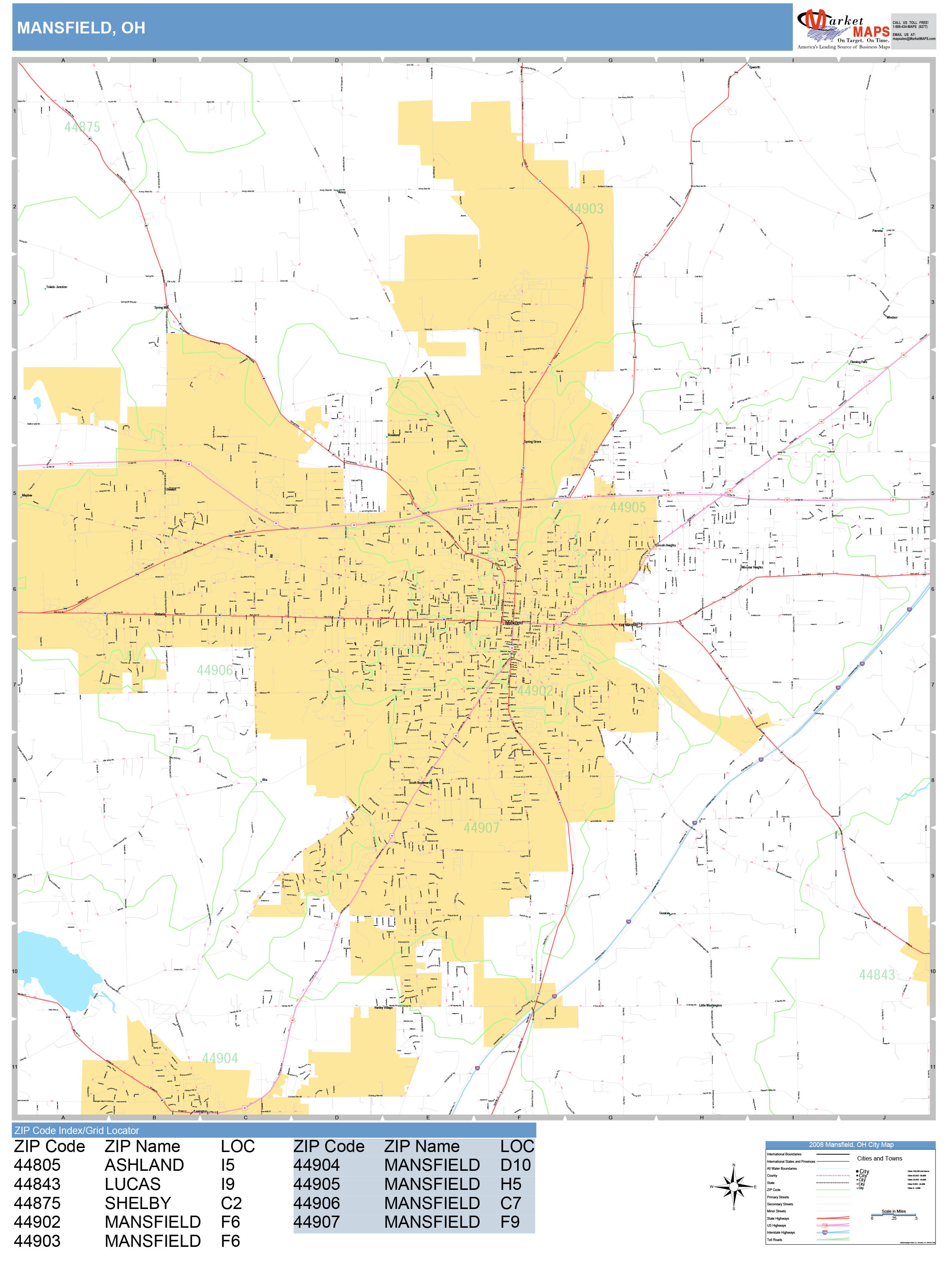 Mansfield Ohio Wall Map (Basic Style) by MarketMAPS - MapSales