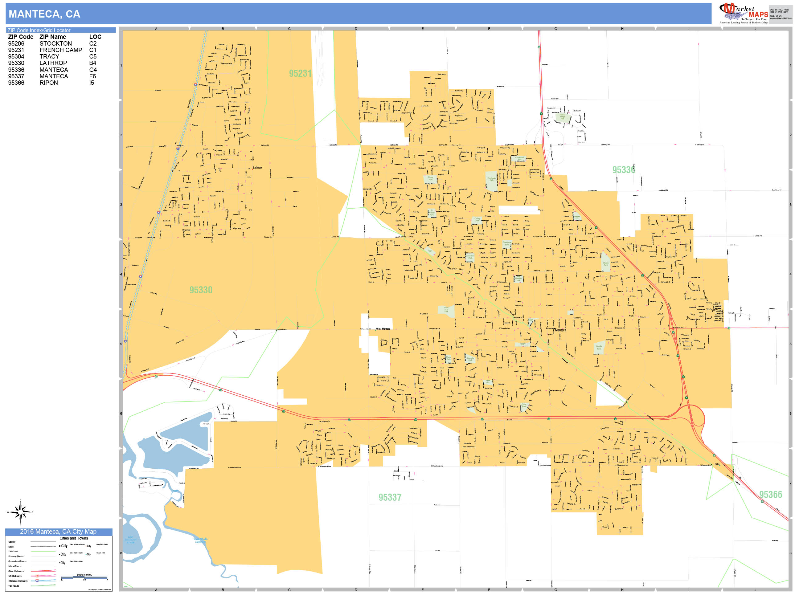 Manteca California Wall Map Basic Style By MarketMAPS MapSales