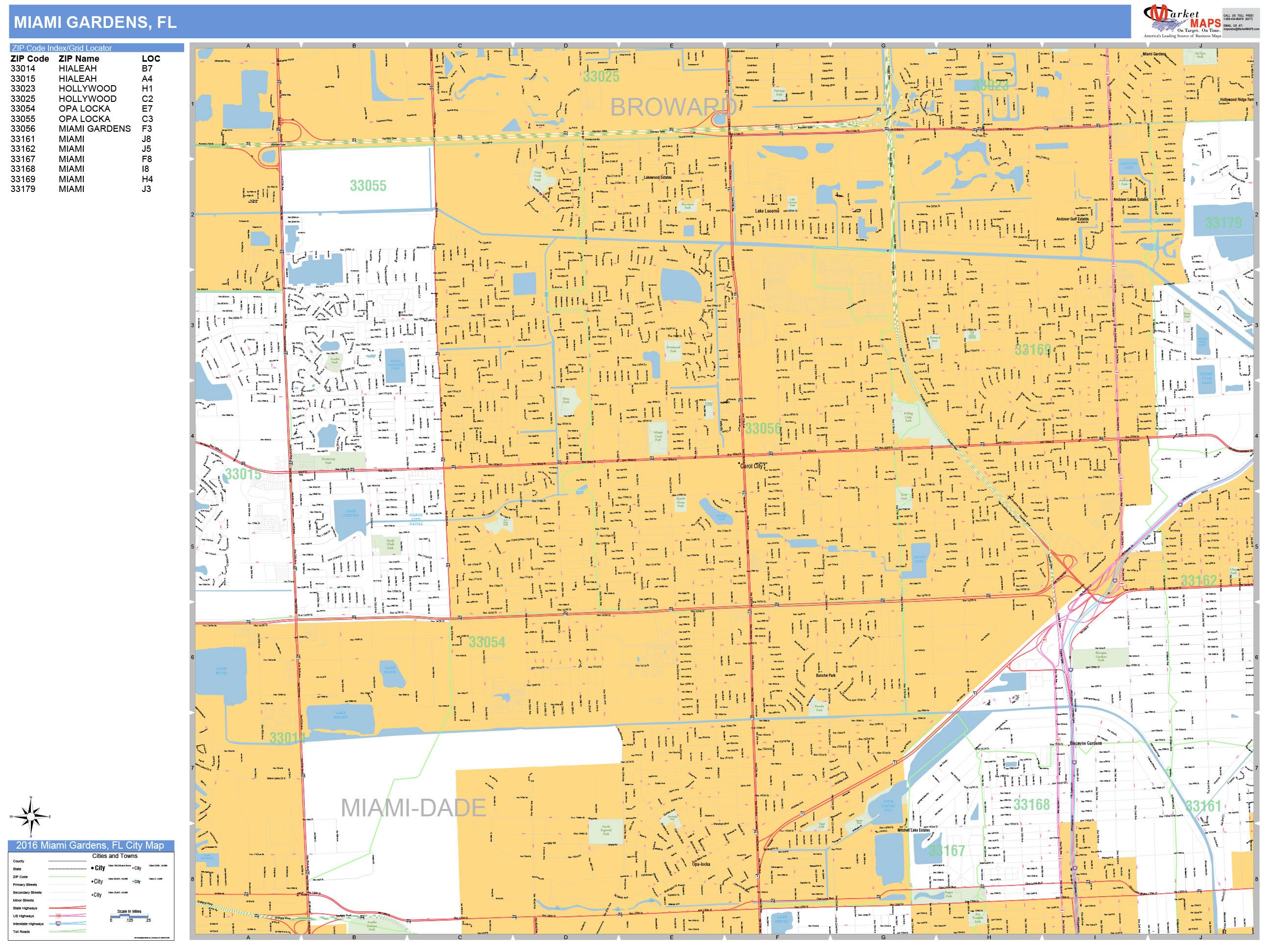 Miami Gardens Florida Wall Map (Basic Style) by MarketMAPS - MapSales