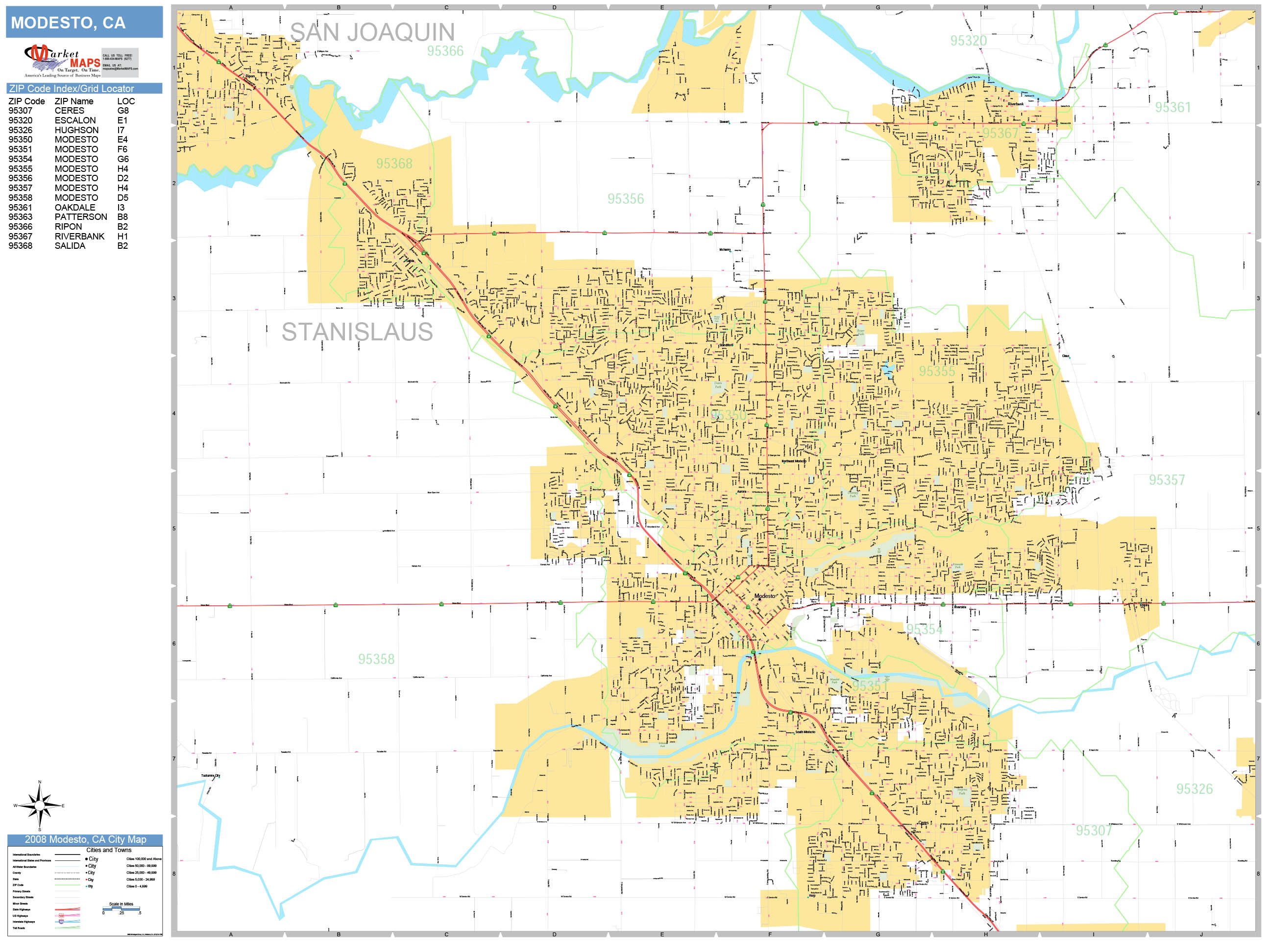 Modesto California Wall Map Basic Style By MarketMAPS MapSales   Modesto CA 