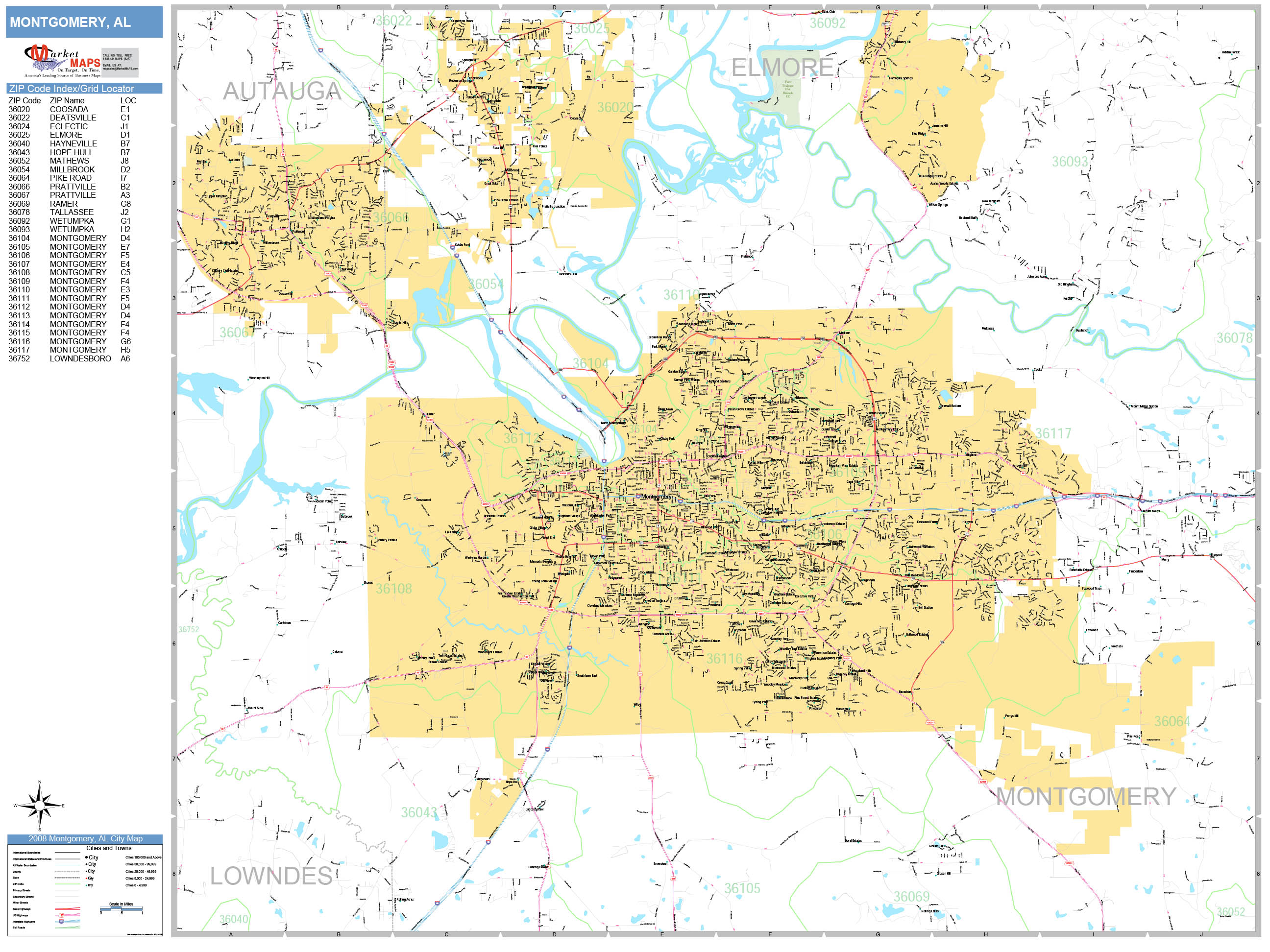 Montgomery Alabama Wall Map (Basic Style) by MarketMAPS - MapSales.com