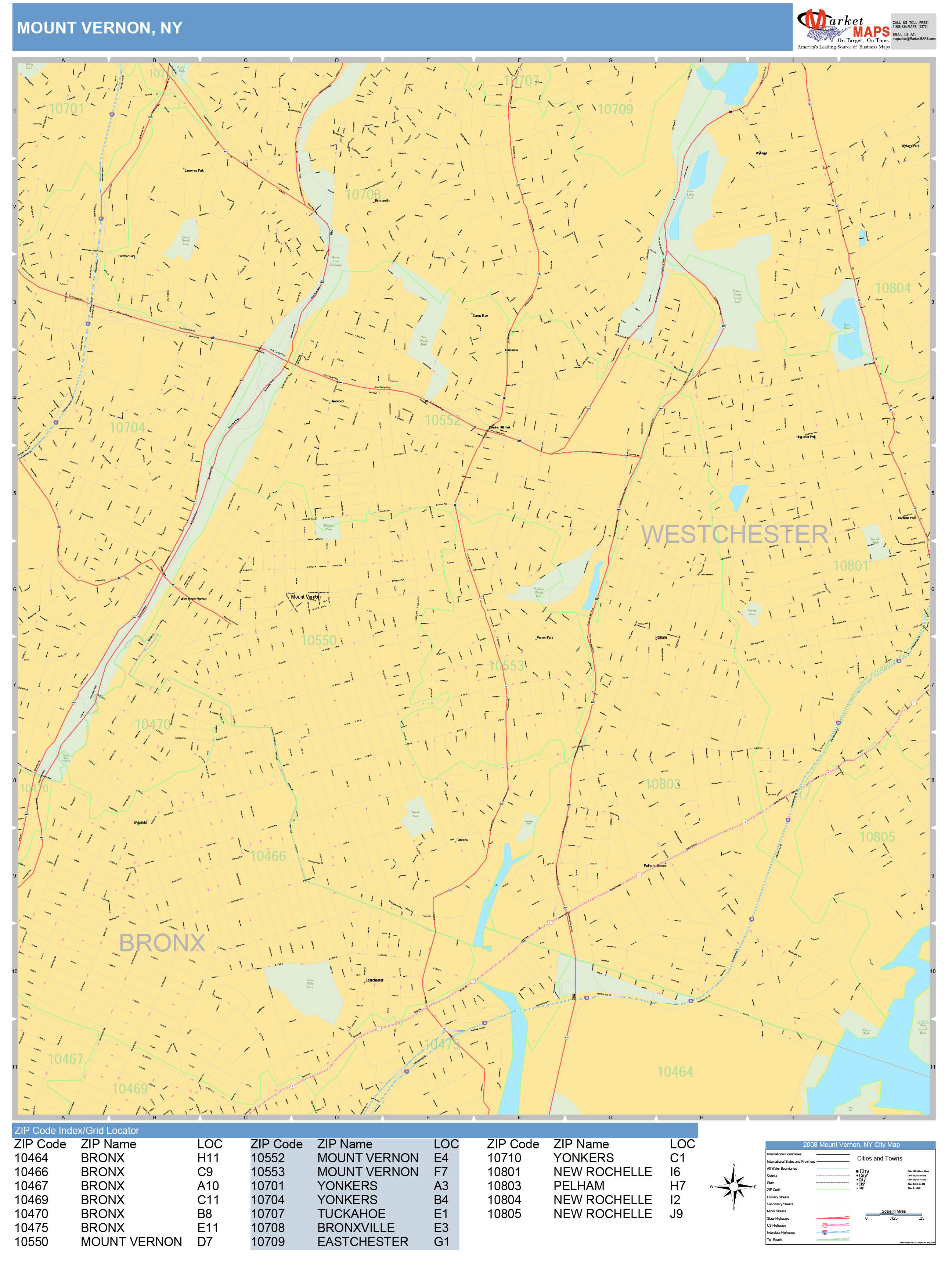 Mount Vernon New York Wall Map (Basic Style) by MarketMAPS - MapSales