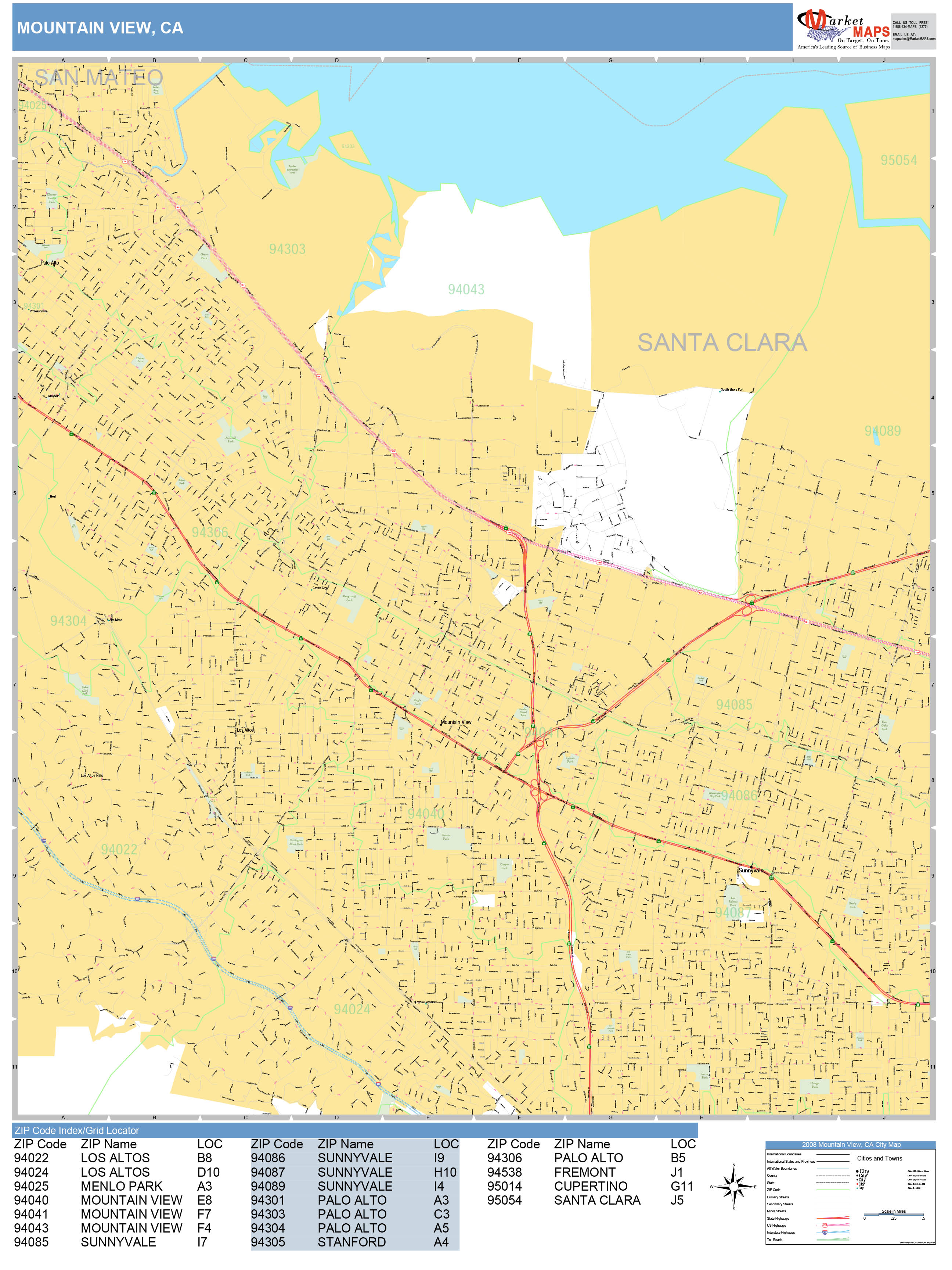 Mountain View California Wall Map (Basic Style) by MarketMAPS