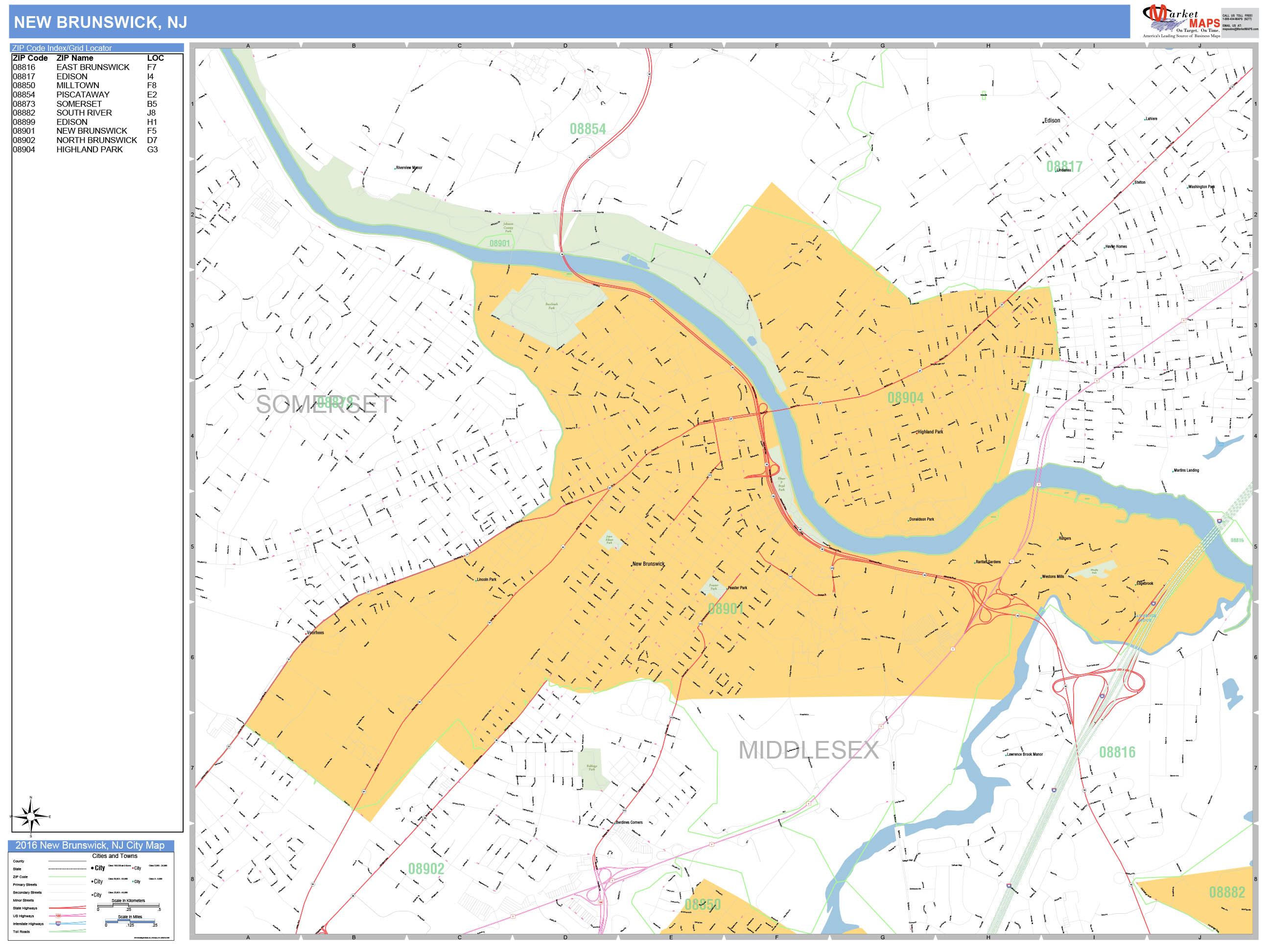 New Brunswick New Jersey Wall Map (Basic Style) by MarketMAPS - MapSales