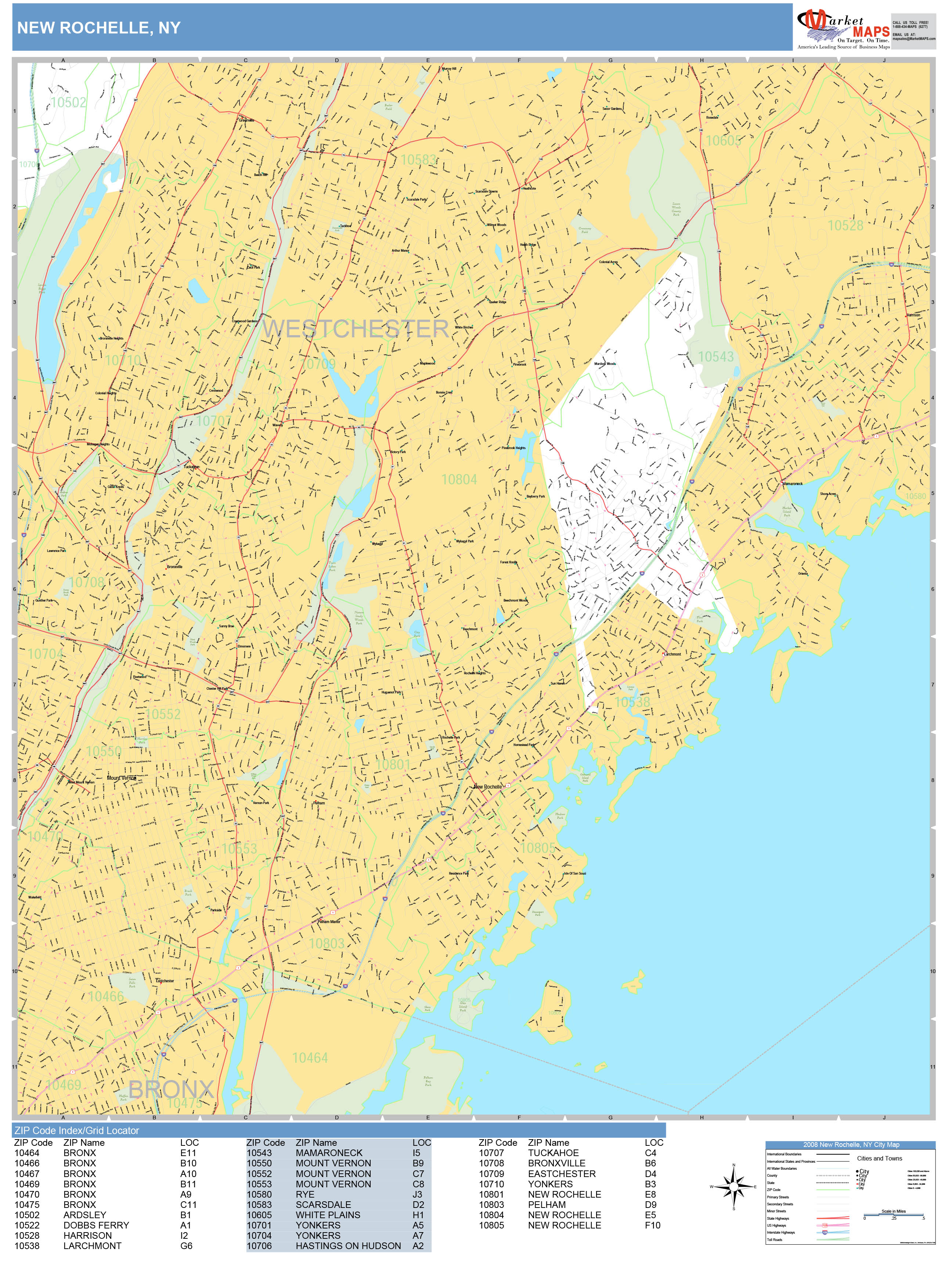 New Rochelle New York Wall Map (Basic Style) by MarketMAPS - MapSales.com