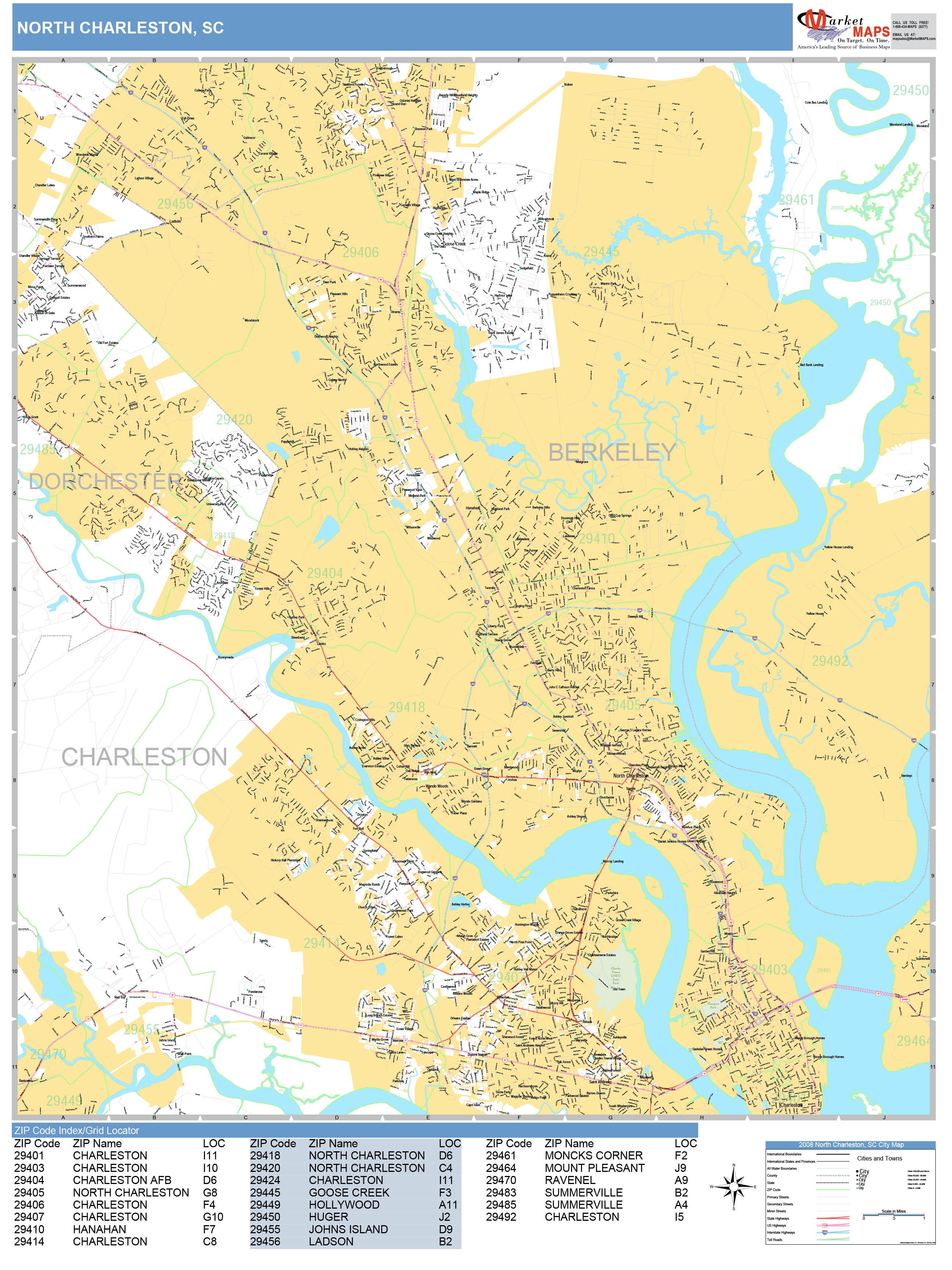 North Charleston South Carolina Wall Map (Basic Style) by MarketMAPS ...