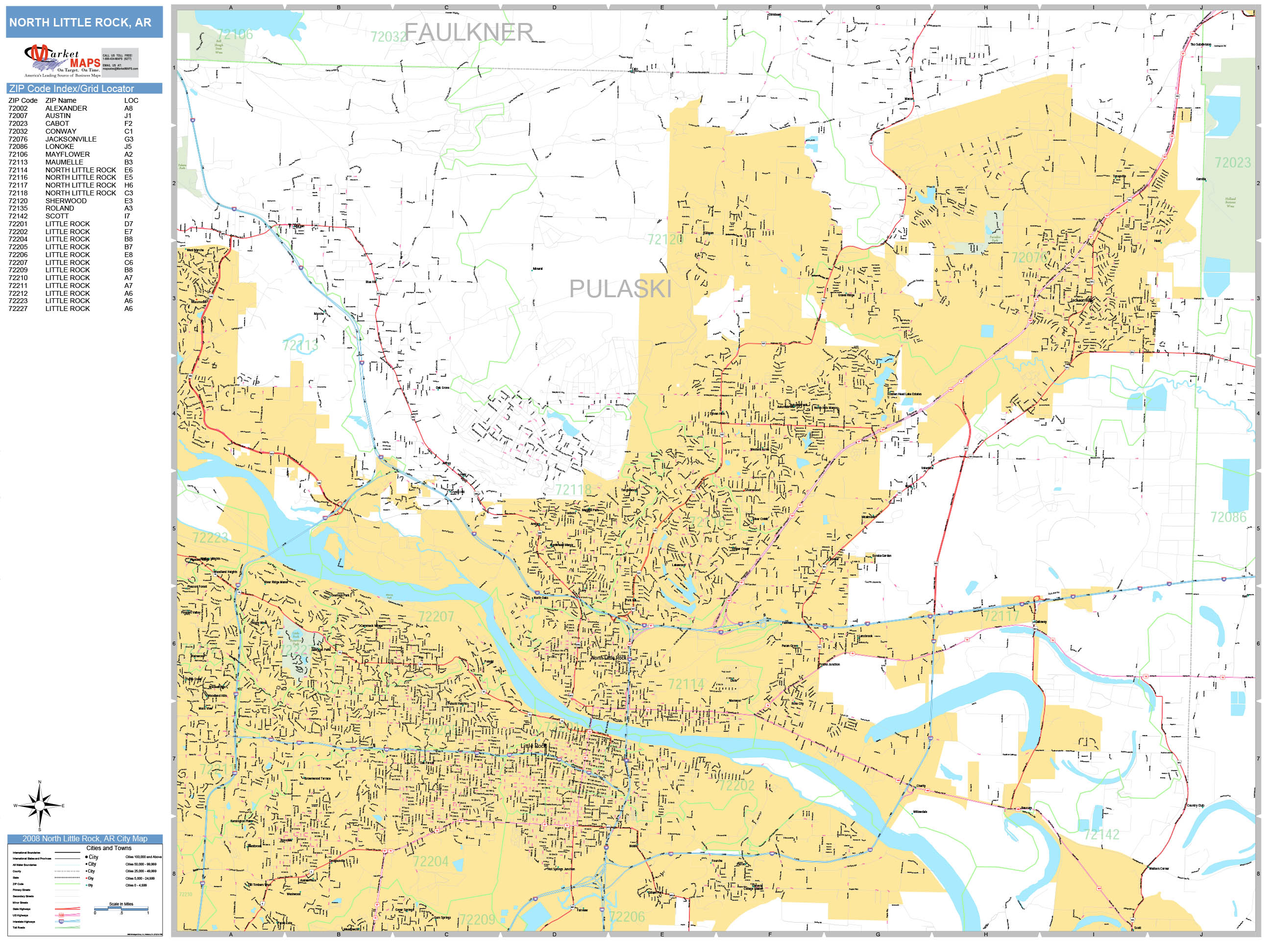 North Little Rock Arkansas Wall Map (Basic Style) by MarketMAPS MapSales