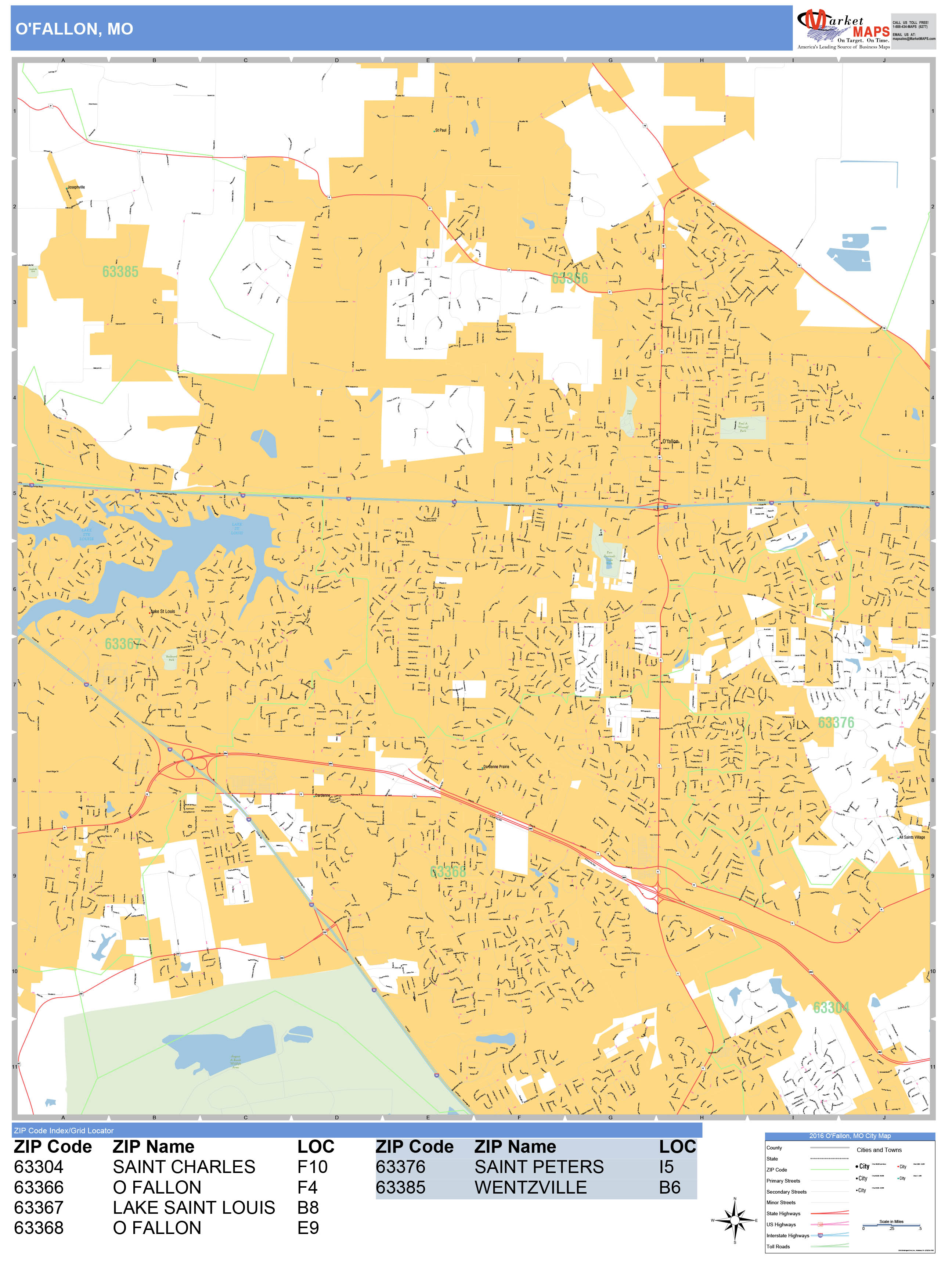 O Fallon Missouri Wall Map Basic Style By MarketMAPS MapSales Com   OFallon MO 