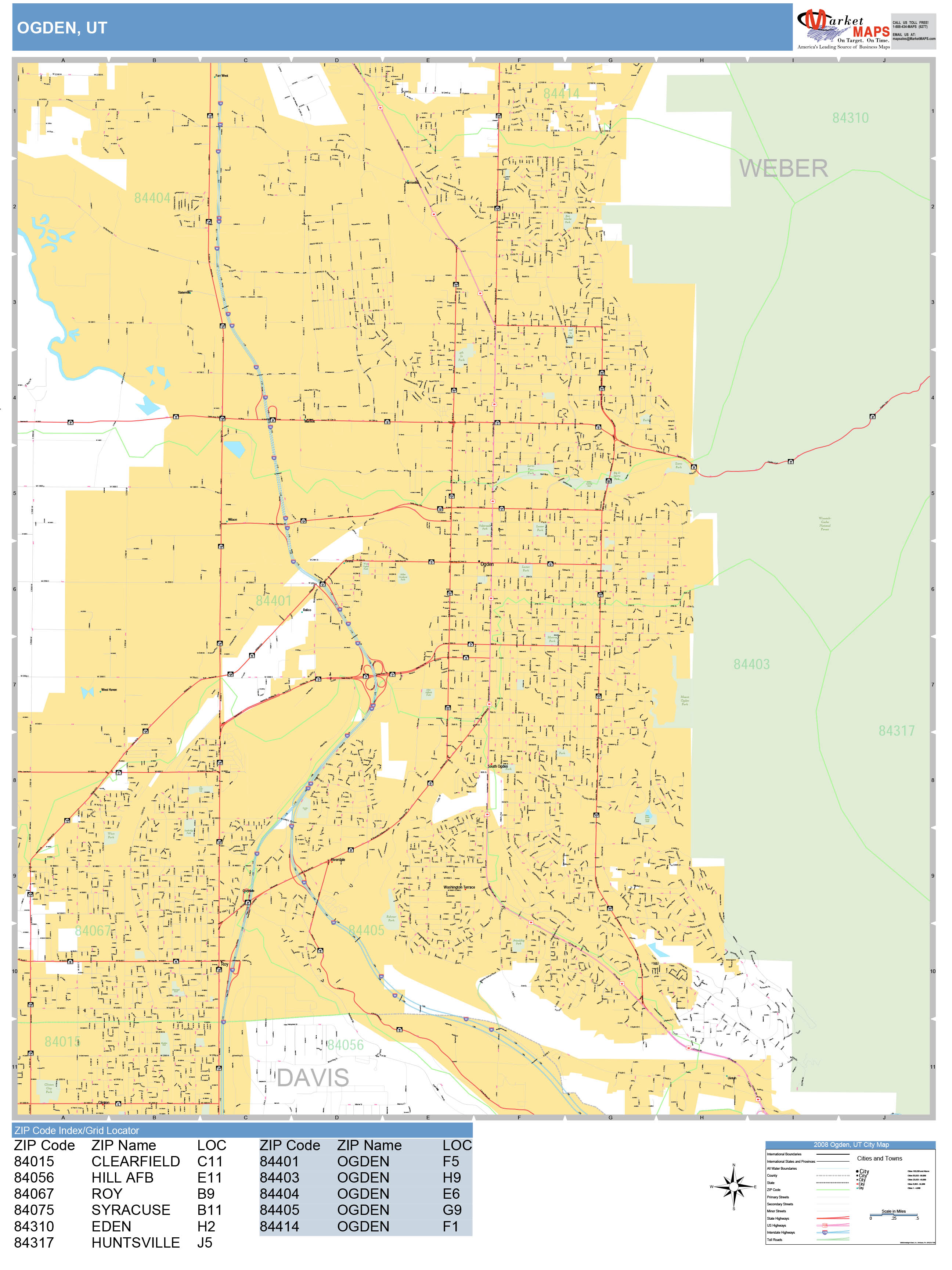 Ogden Utah Wall Map (Basic Style) by MarketMAPS