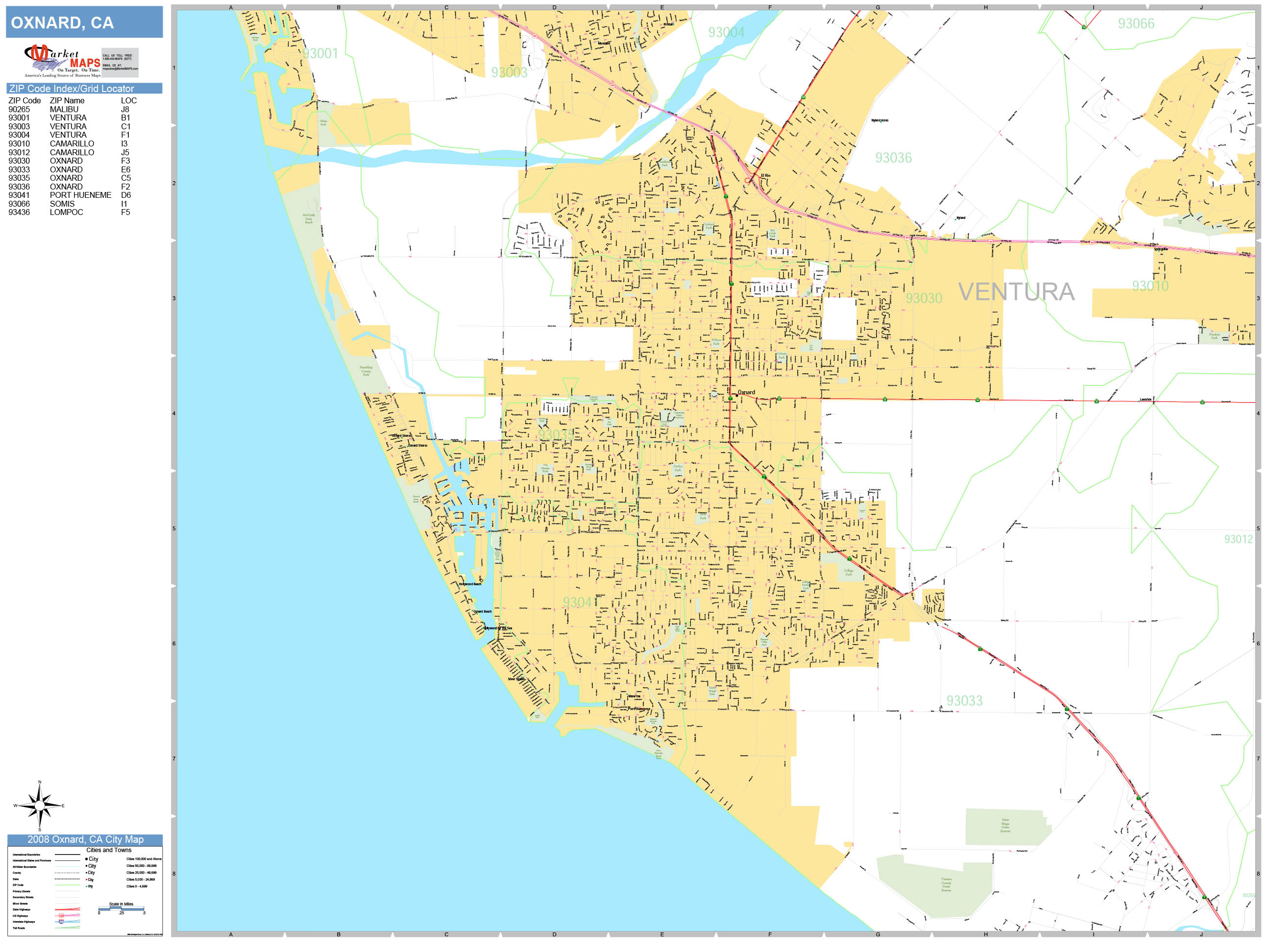 Oxnard California Wall Map (Basic Style) by MarketMAPS - MapSales.com