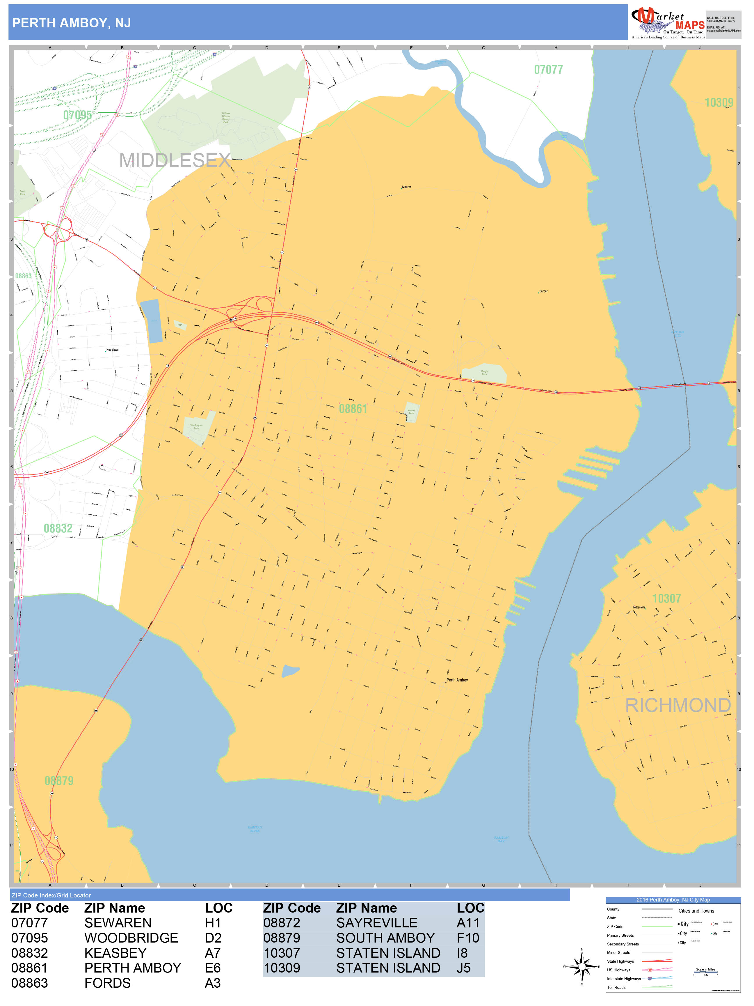 Perth Amboy New Jersey Wall Map (Basic Style) by MarketMAPS