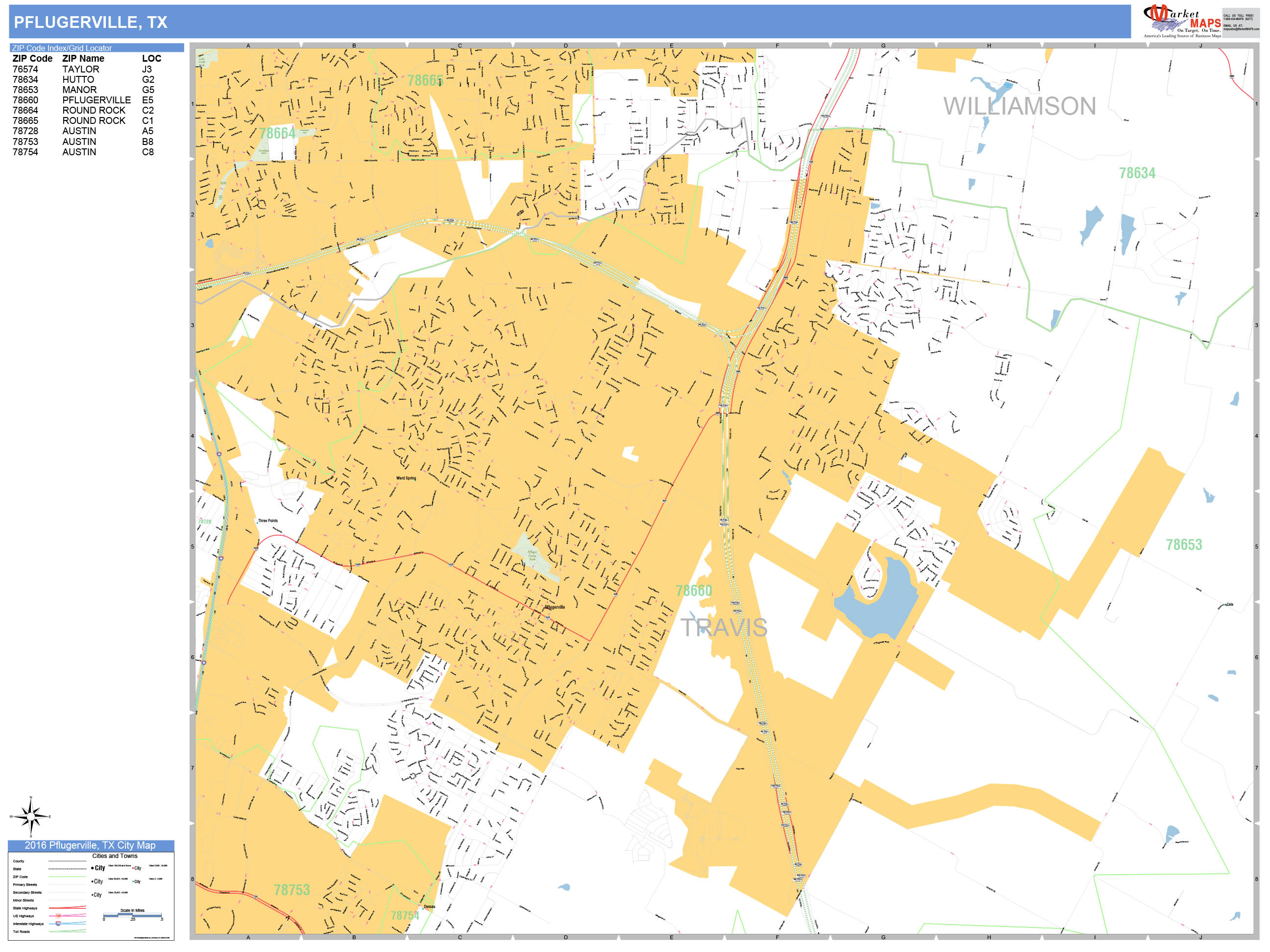 Pflugerville Texas Wall Map (Basic Style) by MarketMAPS - MapSales