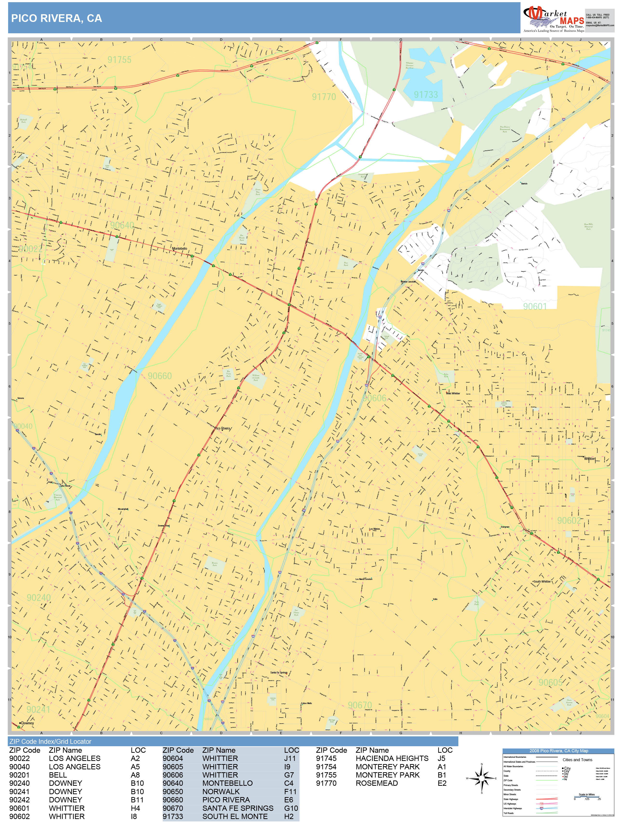 Pico Rivera California Wall Map (Basic Style) by MarketMAPS