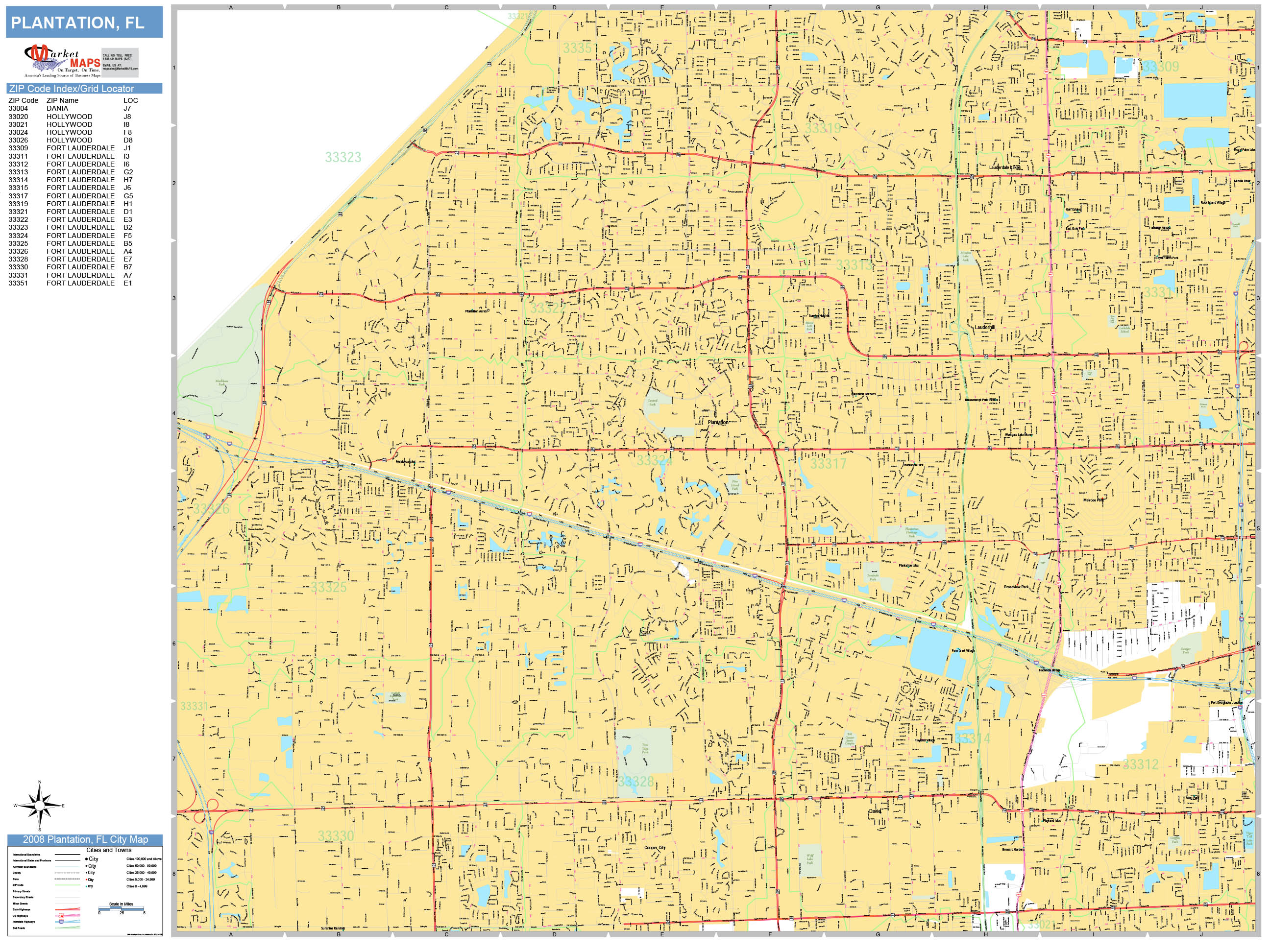 Plantation Florida Wall Map Basic Style By MarketMAPS MapSales   Plantation FL 