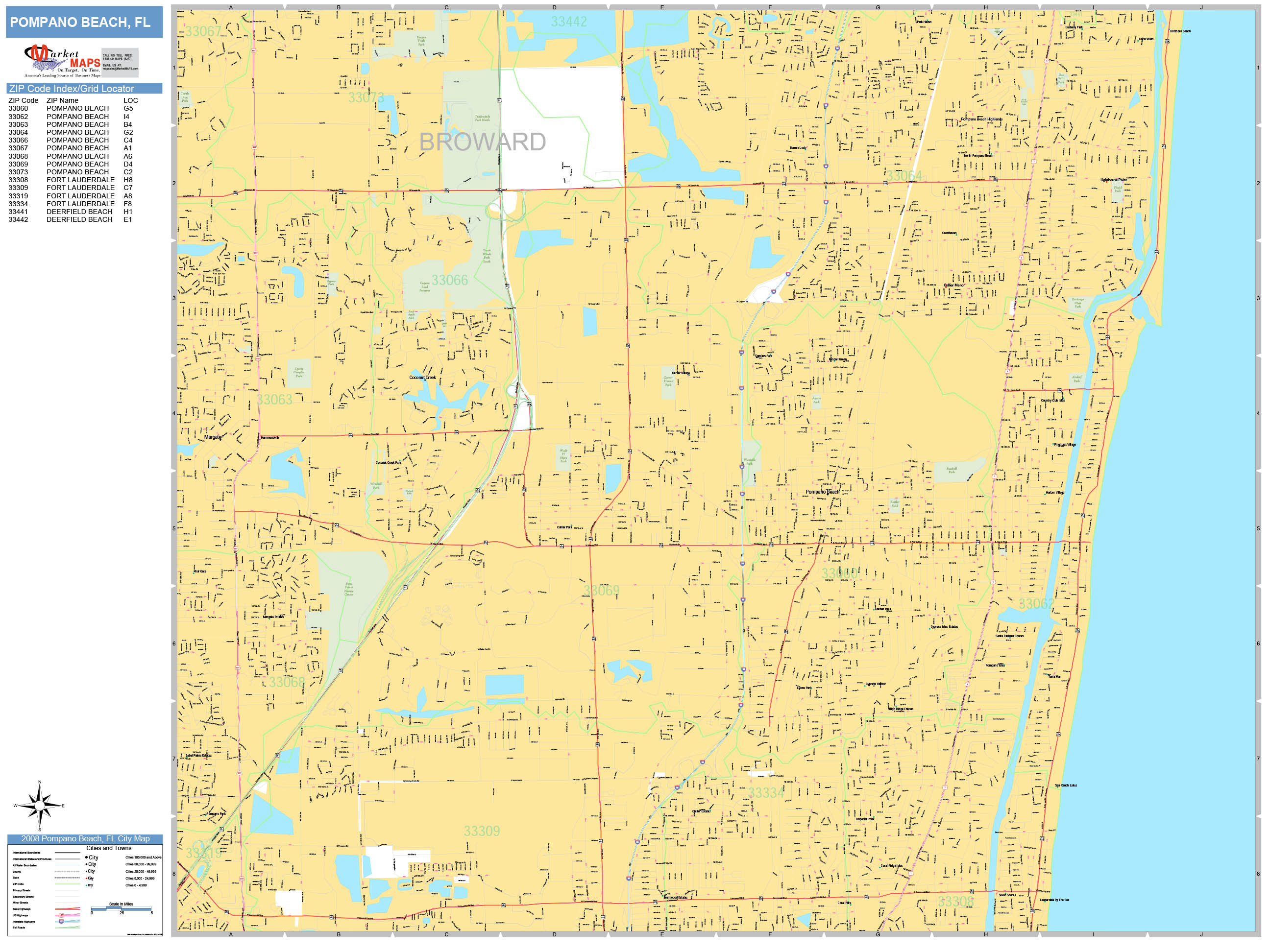 Pompano Beach Florida Wall Map (Basic Style) By MarketMAPS