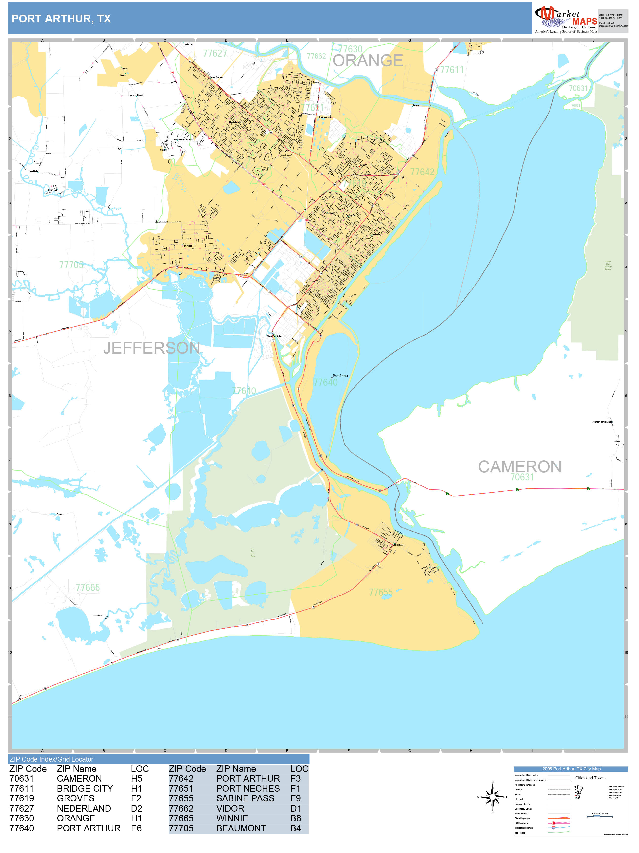 Port Arthur Texas Wall Map (Basic Style) by MarketMAPS