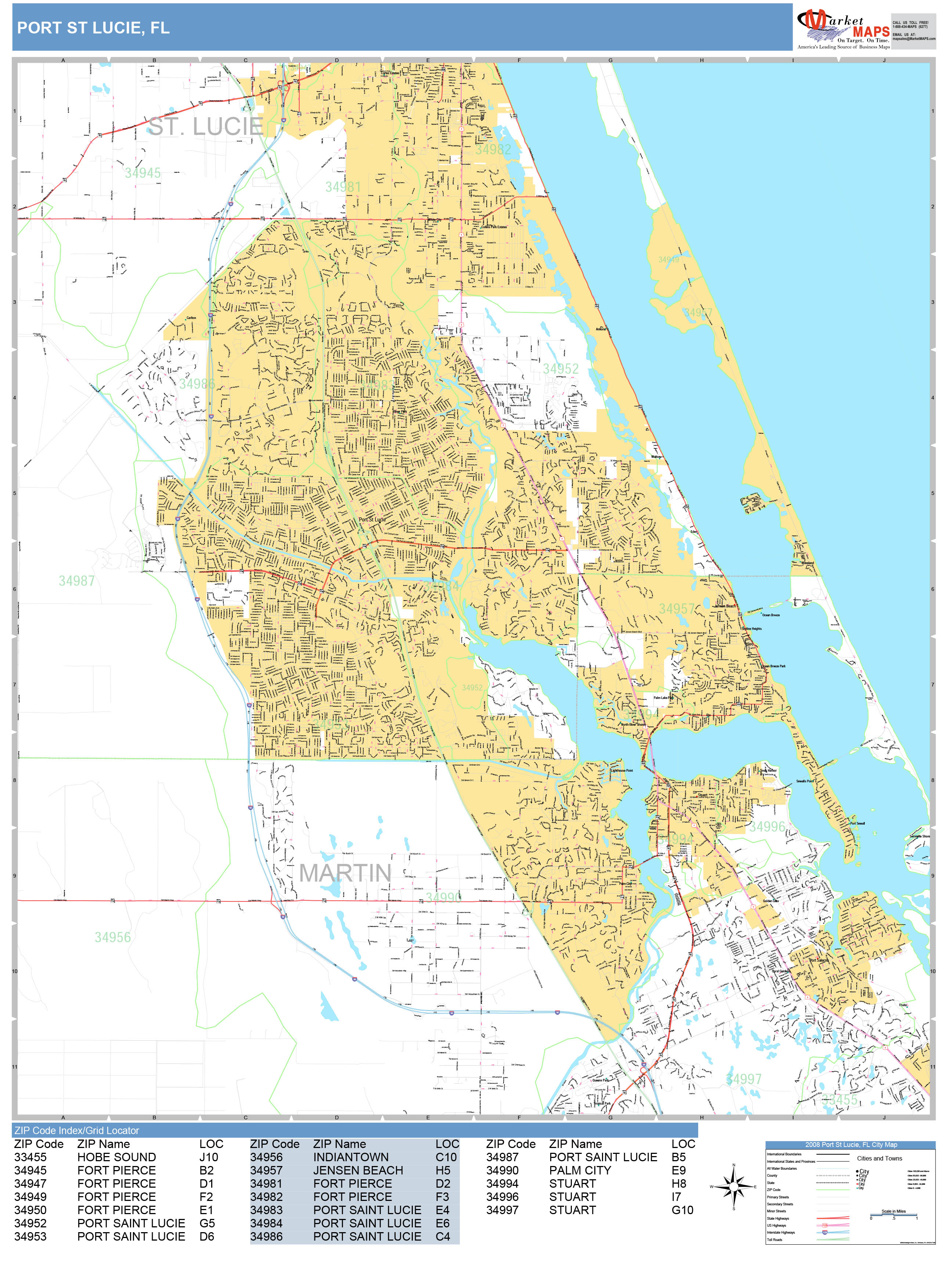 Port St. Lucie Florida Wall Map (Basic Style) by MarketMAPS
