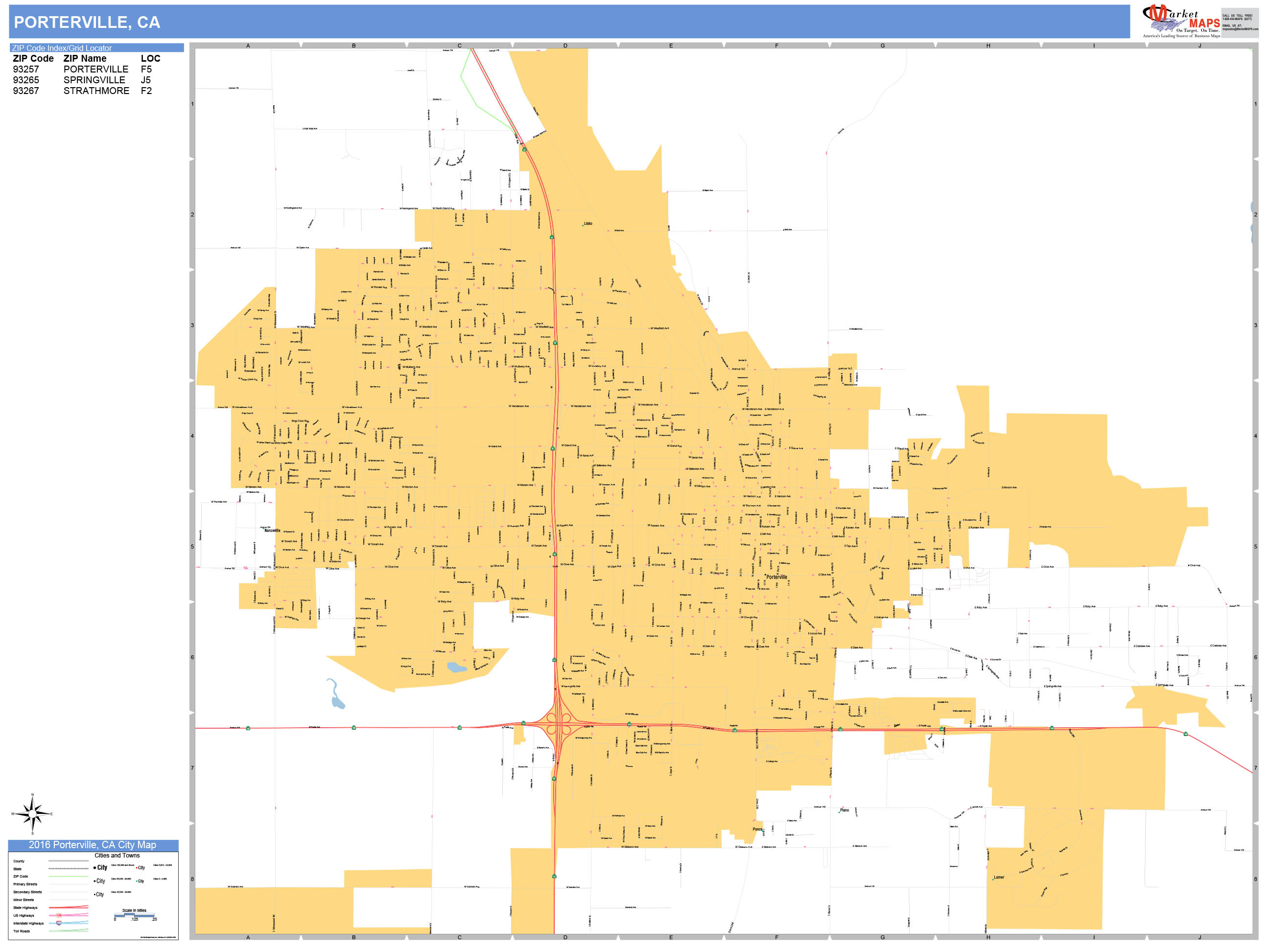 Porterville California Wall Map Basic Style By Marketmaps