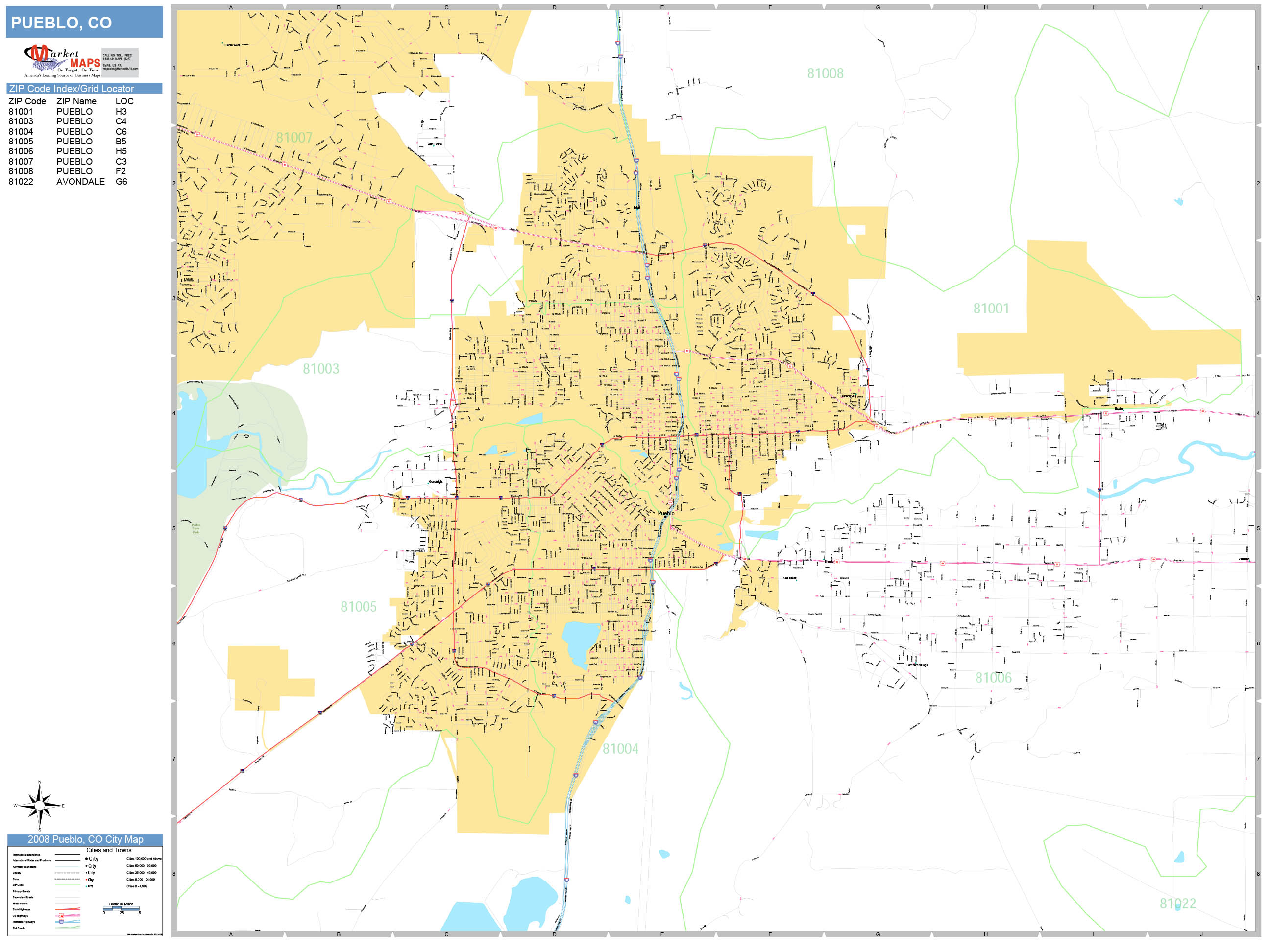 Pueblo Colorado Wall Map Red Line Style By Marketmaps 5542