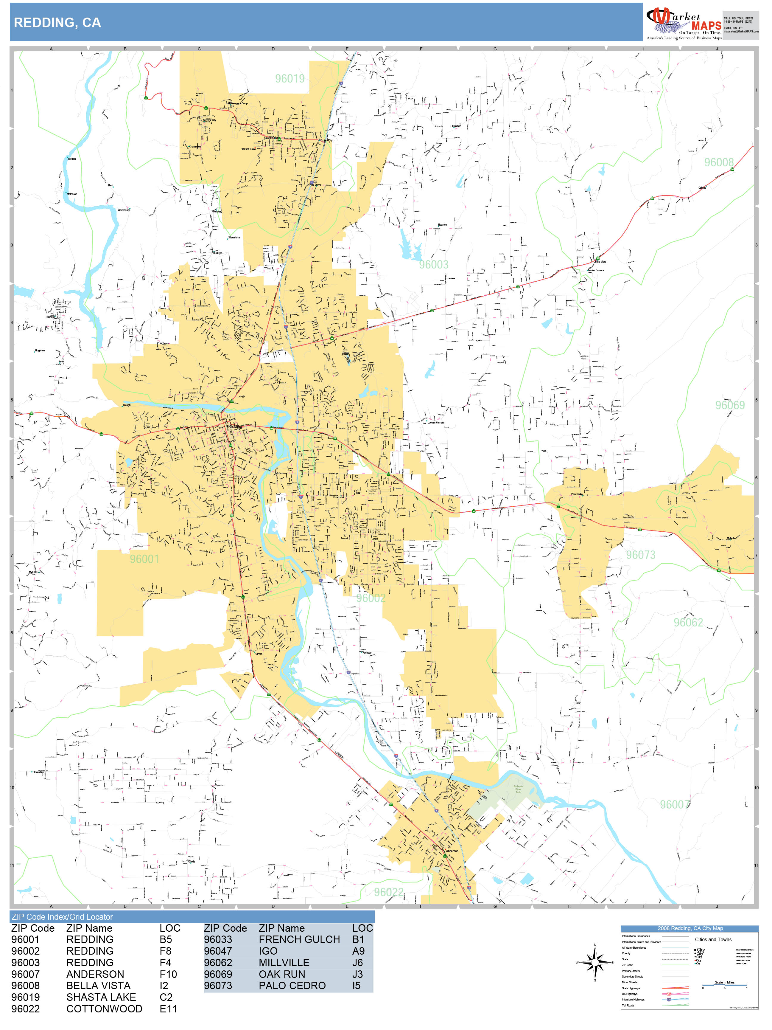 Redding California Wall Map Basic Style By Marketmaps