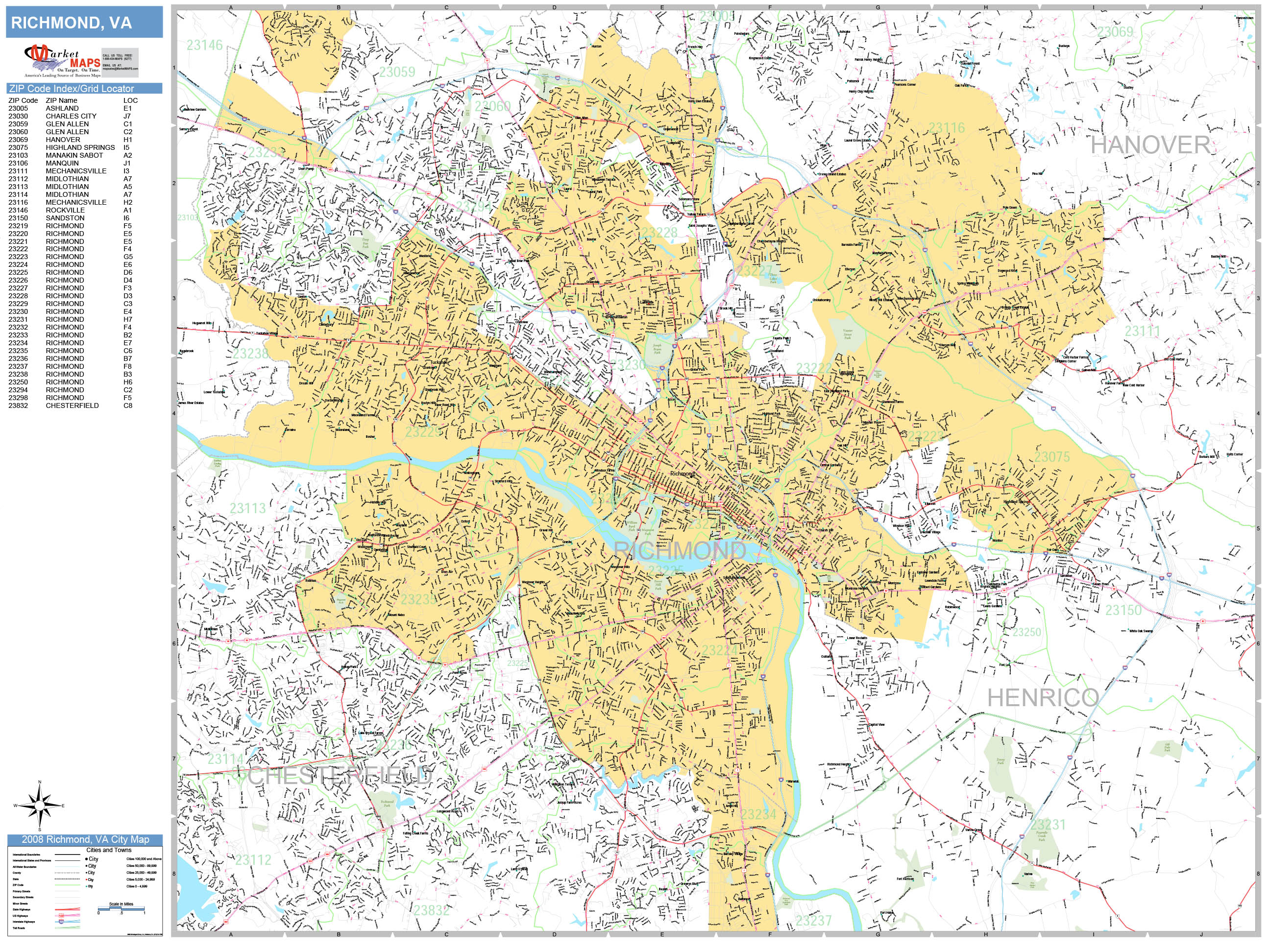 Richmond Virginia Wall Map (Basic Style) by MarketMAPS