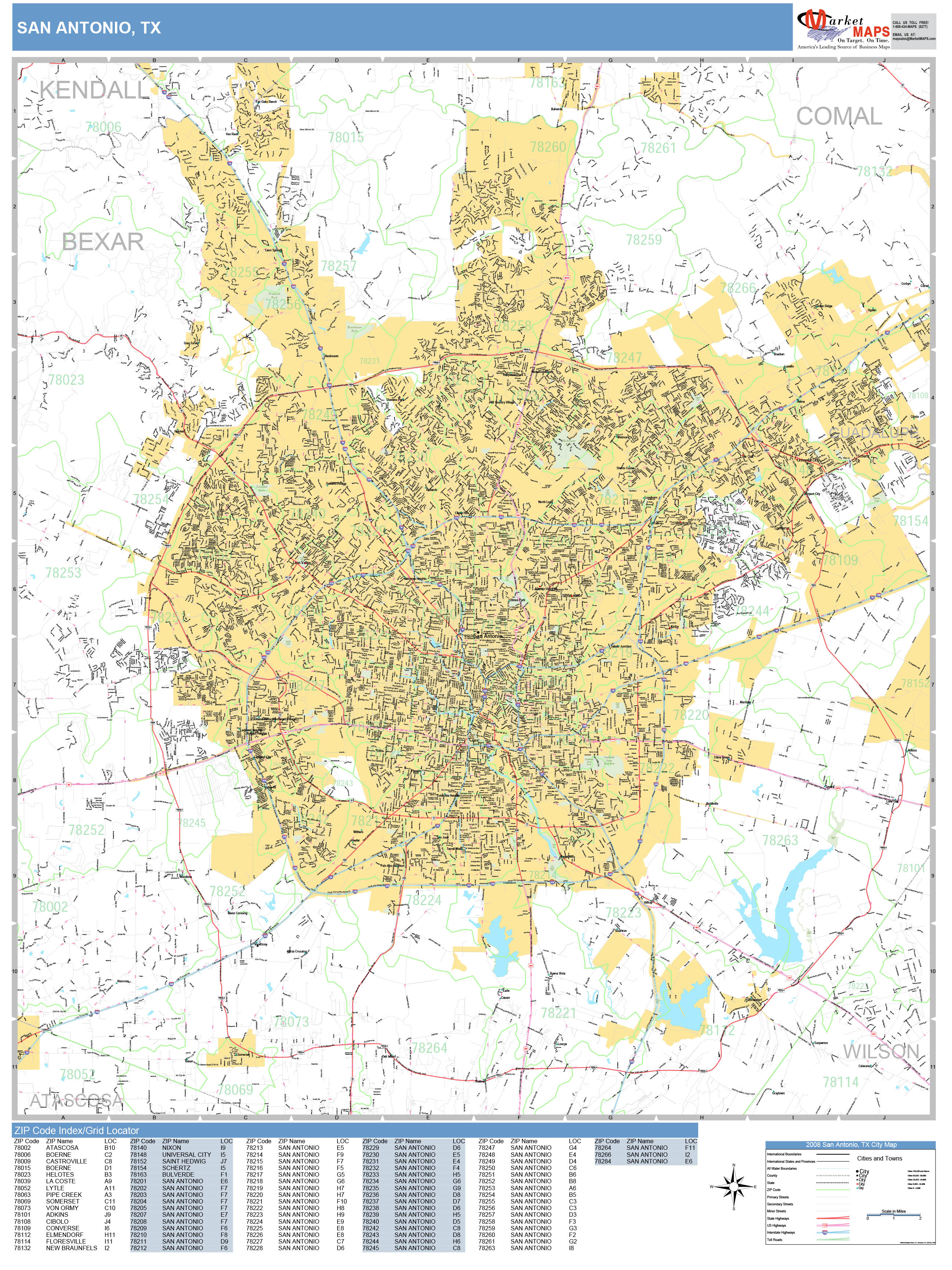 San Antonio Texas Wall Map (Basic Style) by MarketMAPS