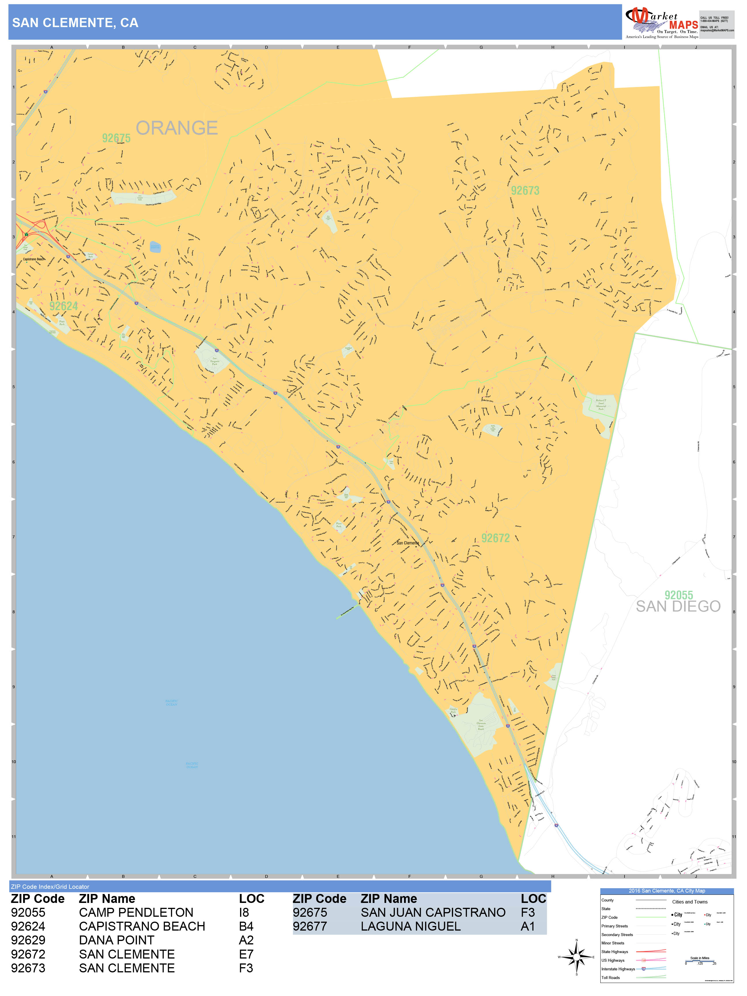 San Clemente California Wall Map Basic Style By Marke - vrogue.co