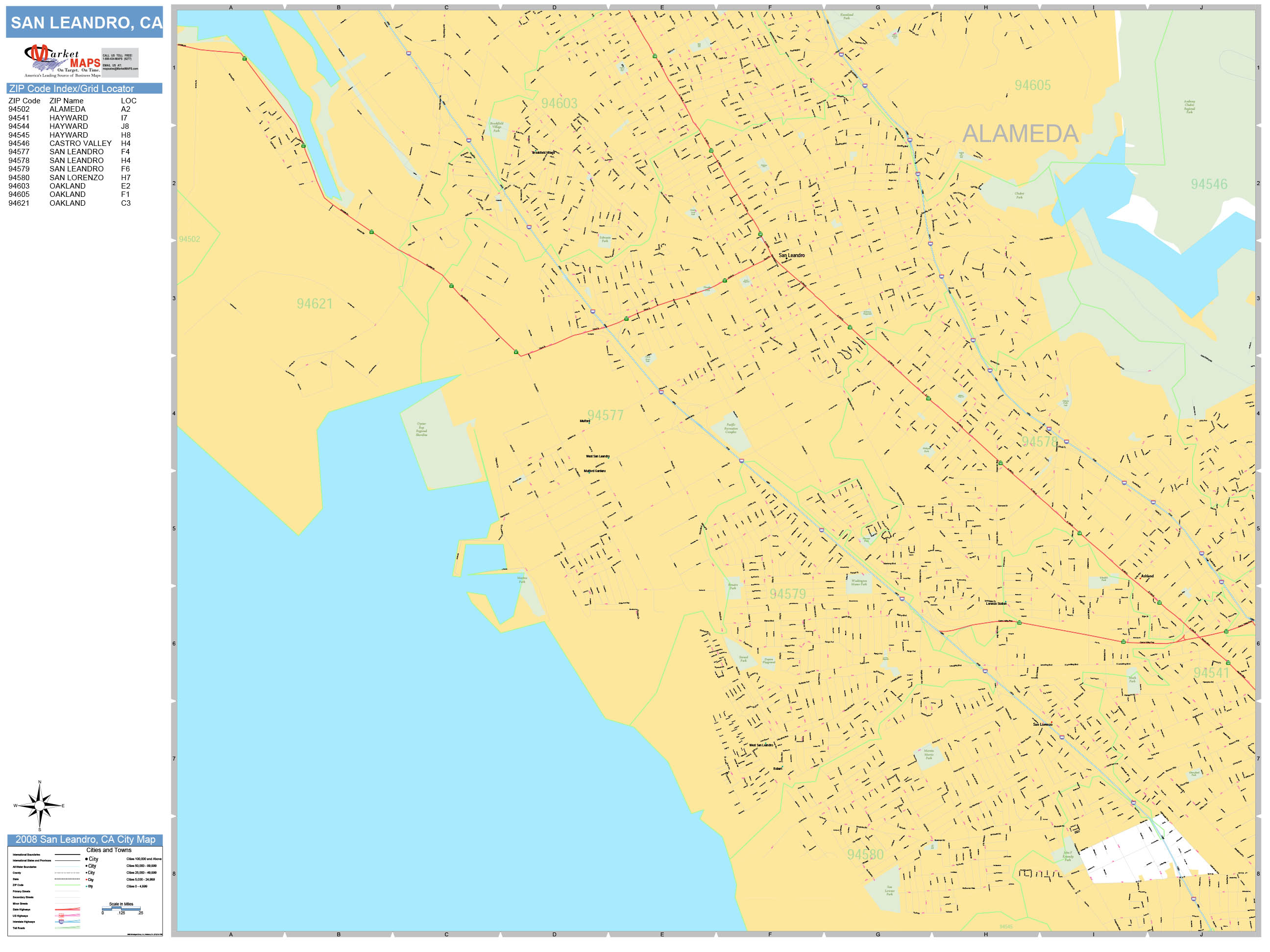 San Leandro California Wall Map (Basic Style) by MarketMAPS
