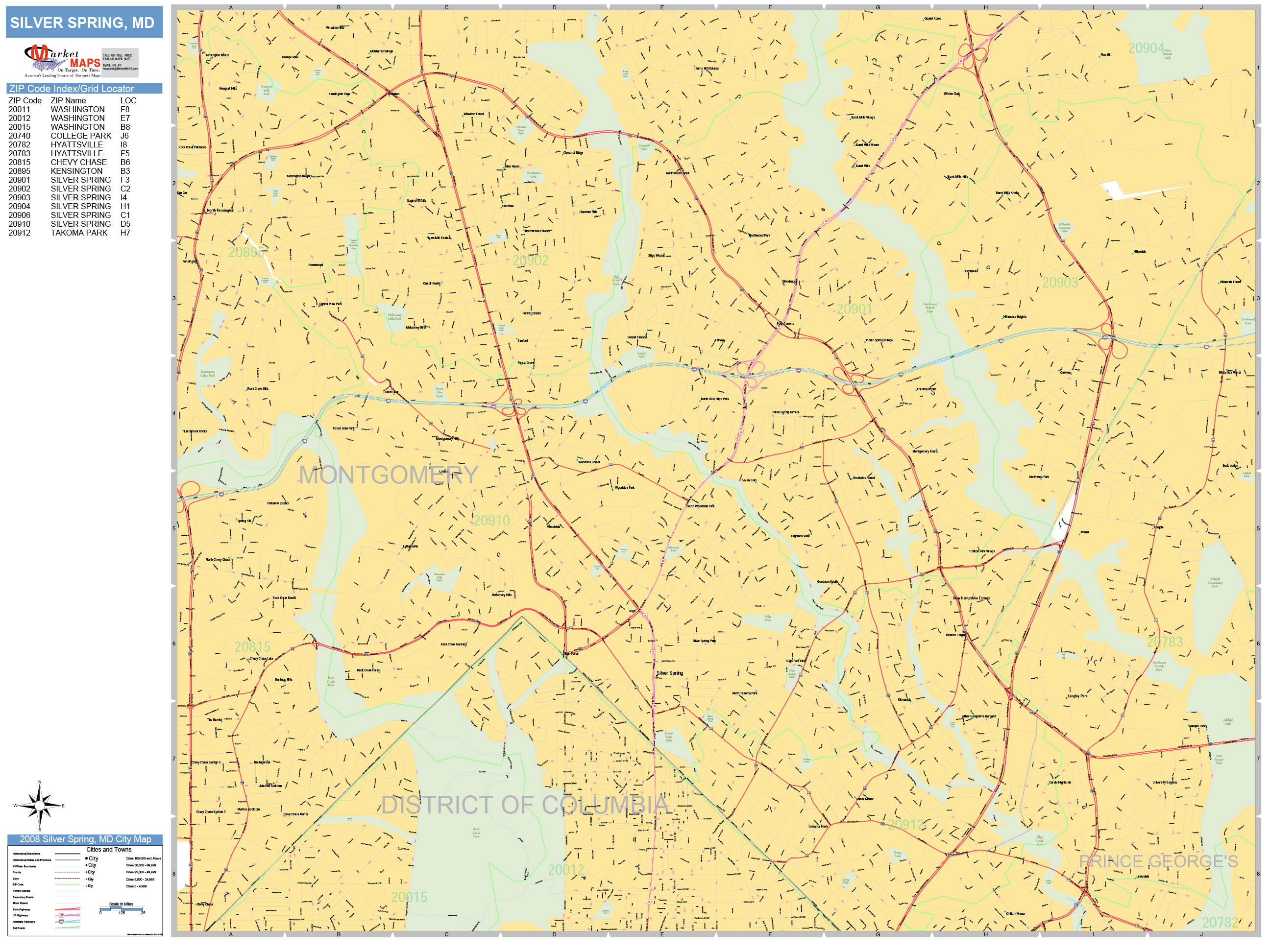 Silver Spring Maryland Wall Map (Basic Style) by MarketMAPS