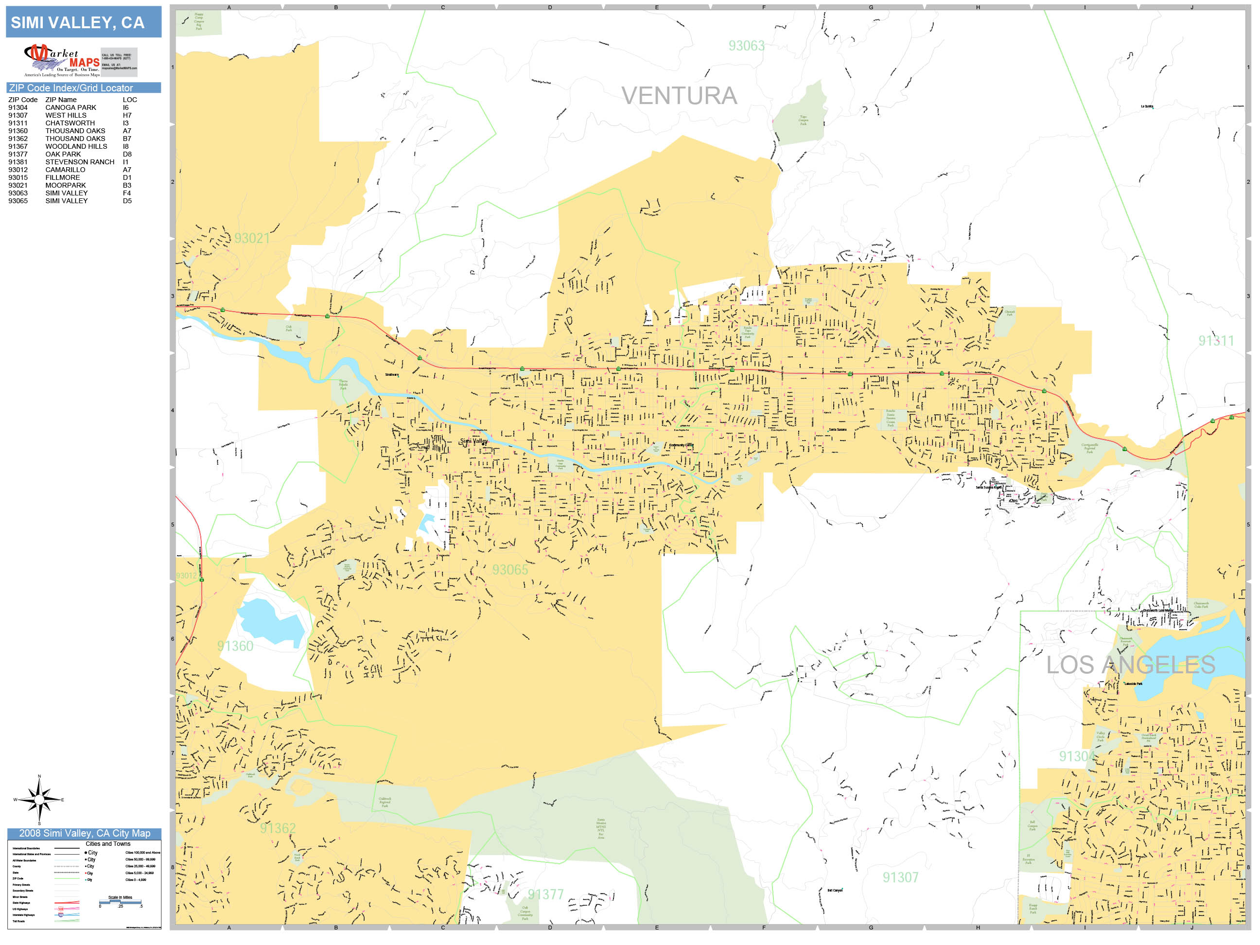 Simi Valley California Wall Map (Basic Style) By MarketMAPS - MapSales.com