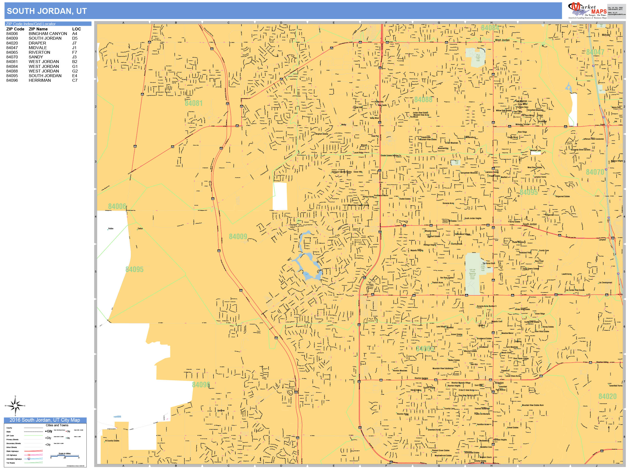 South Jordan Utah Wall Map (Basic Style) by MarketMAPS