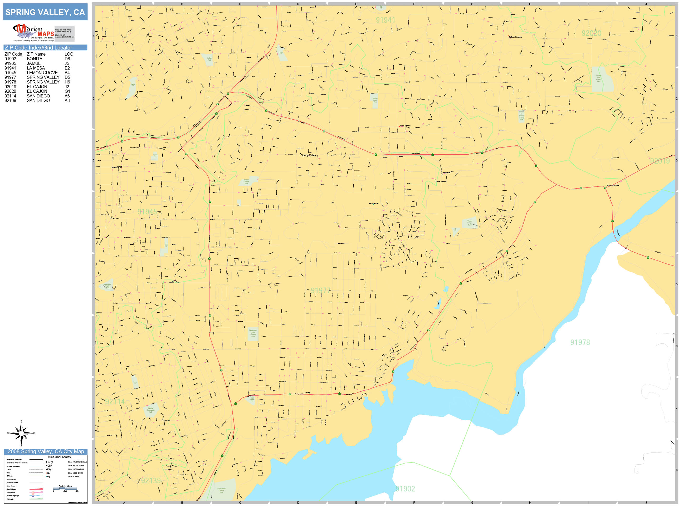 Spring Valley California Wall Map (Basic Style) by MarketMAPS