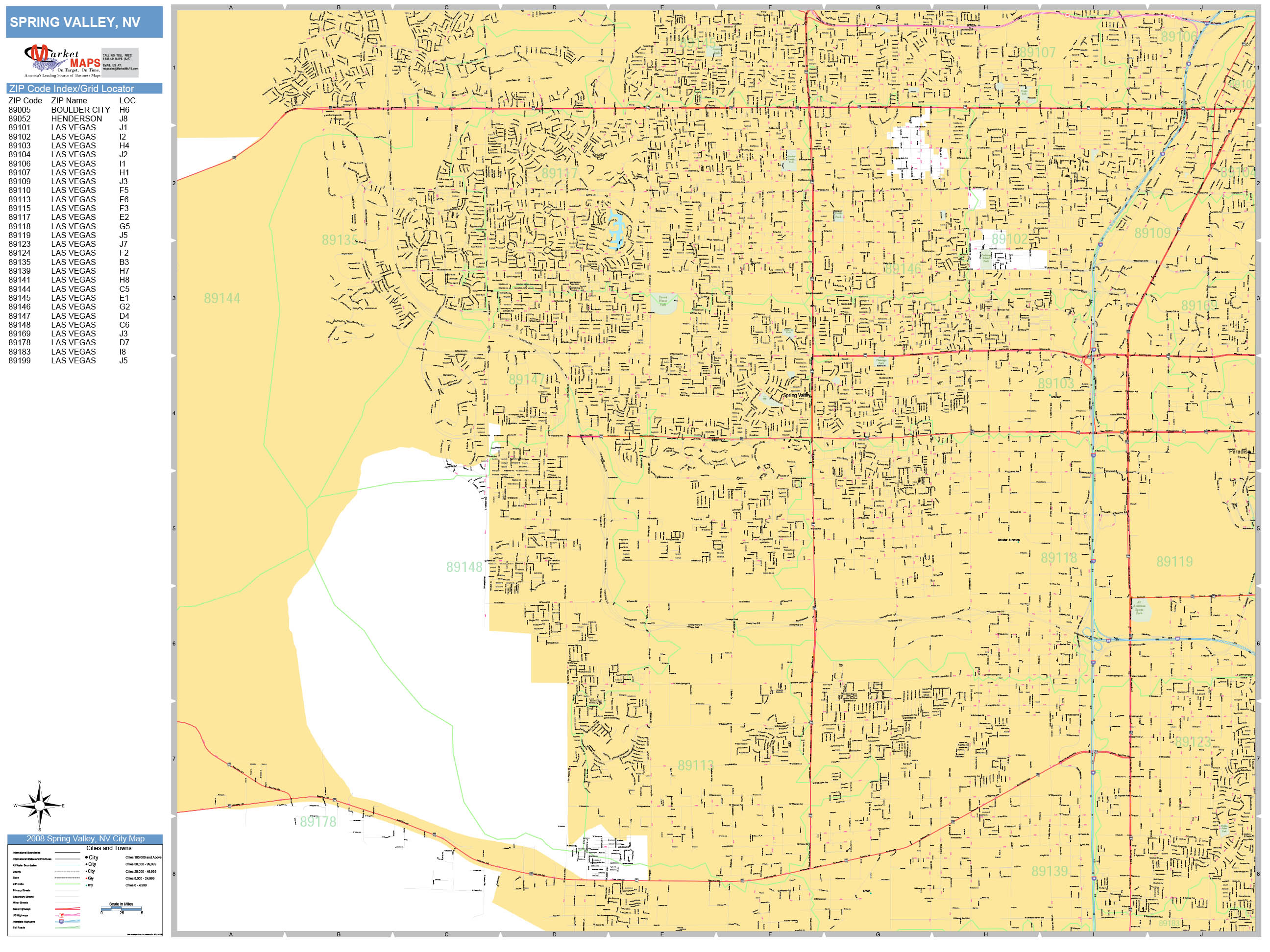 Spring Valley Nevada Wall Map (Basic Style) by MarketMAPS