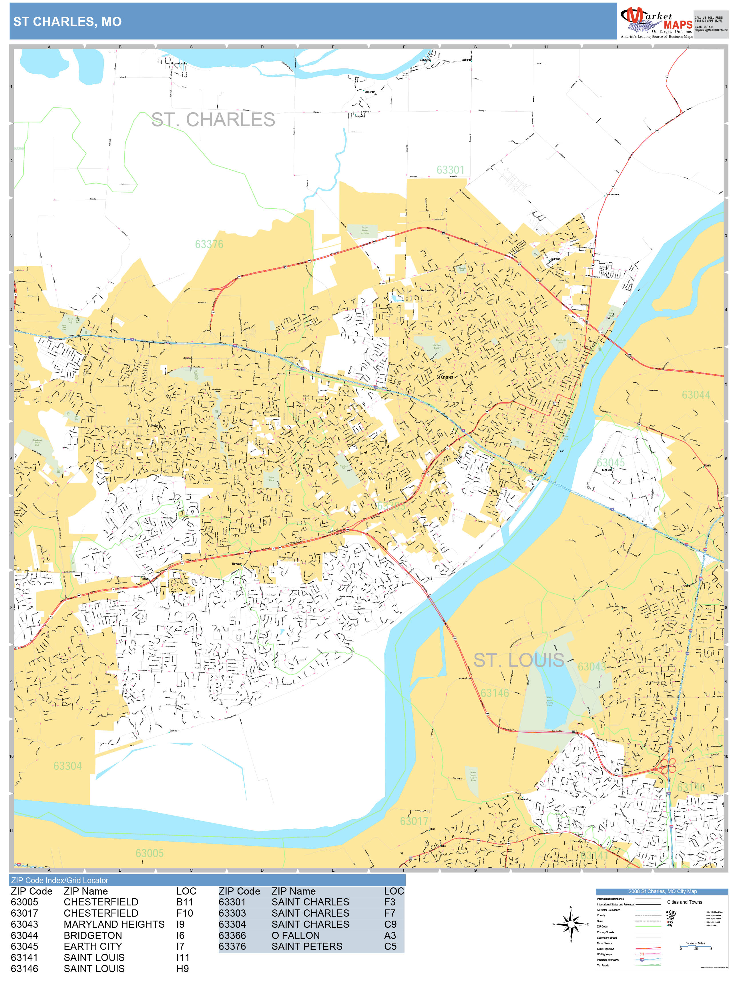 St. Charles Missouri Wall Map (Basic Style) by MarketMAPS - MapSales