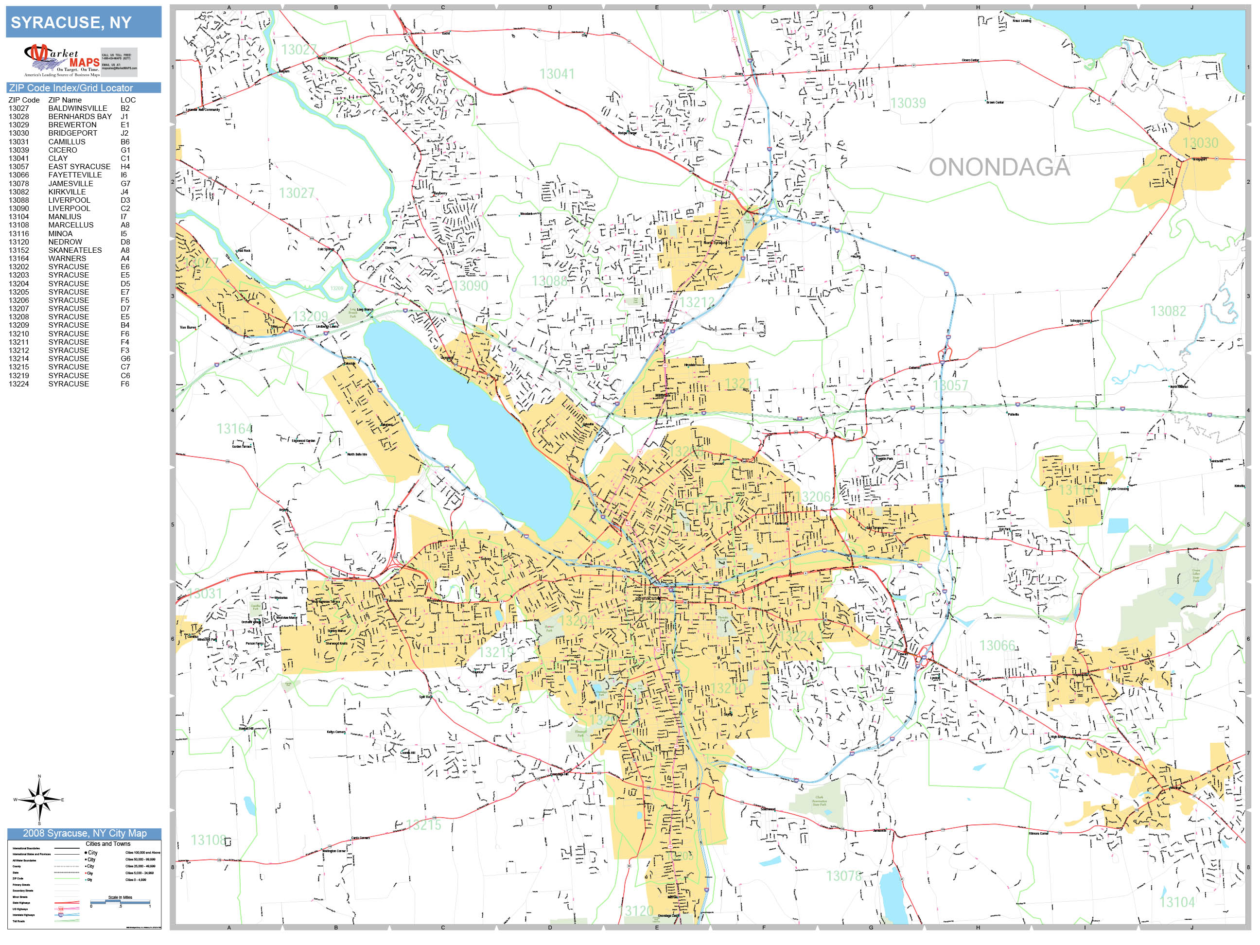 Syracuse New York Wall Map (Basic Style) by MarketMAPS - MapSales