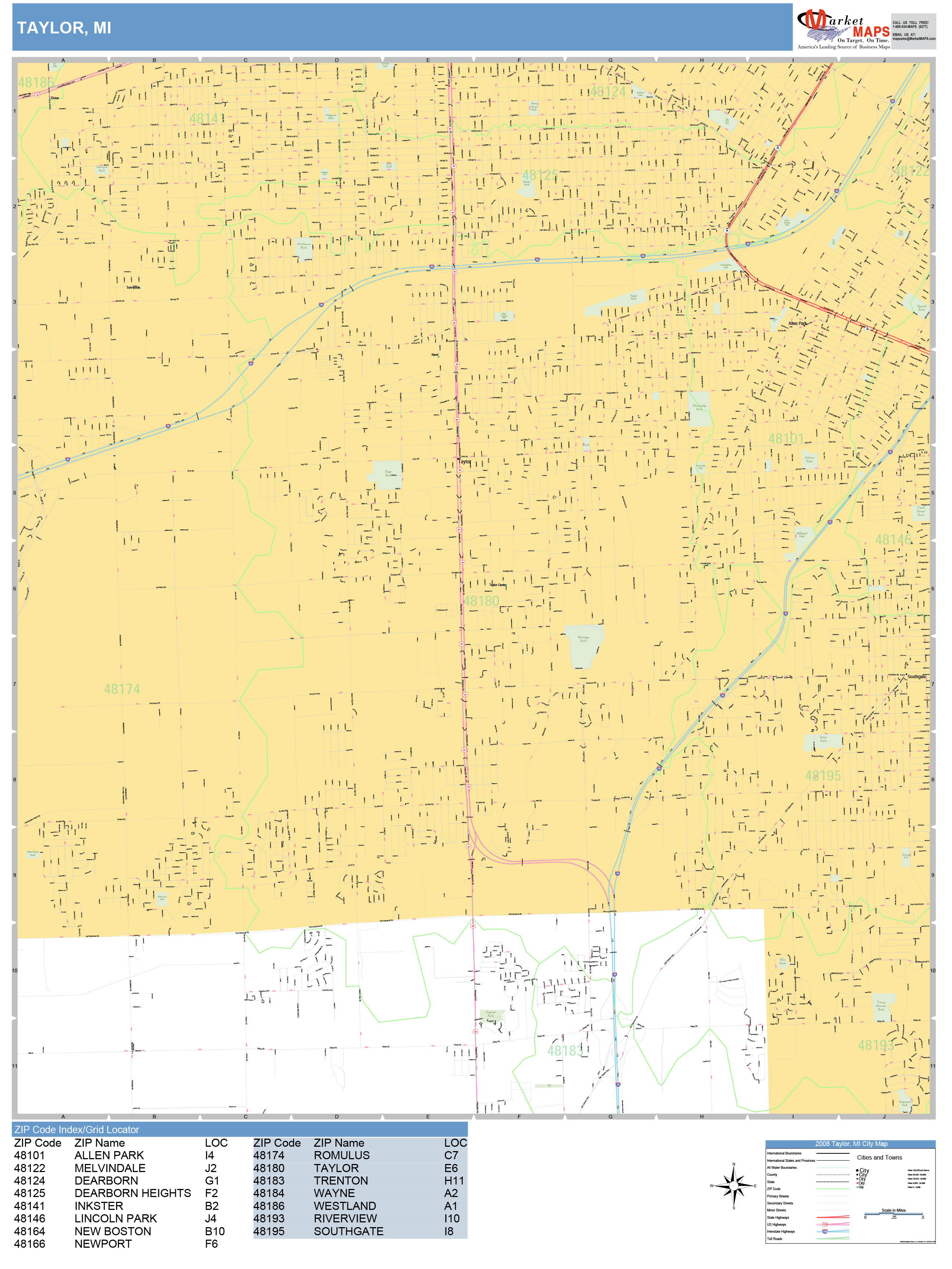 Taylor Michigan Wall Map Basic Style By Marketmaps Mapsales 1008